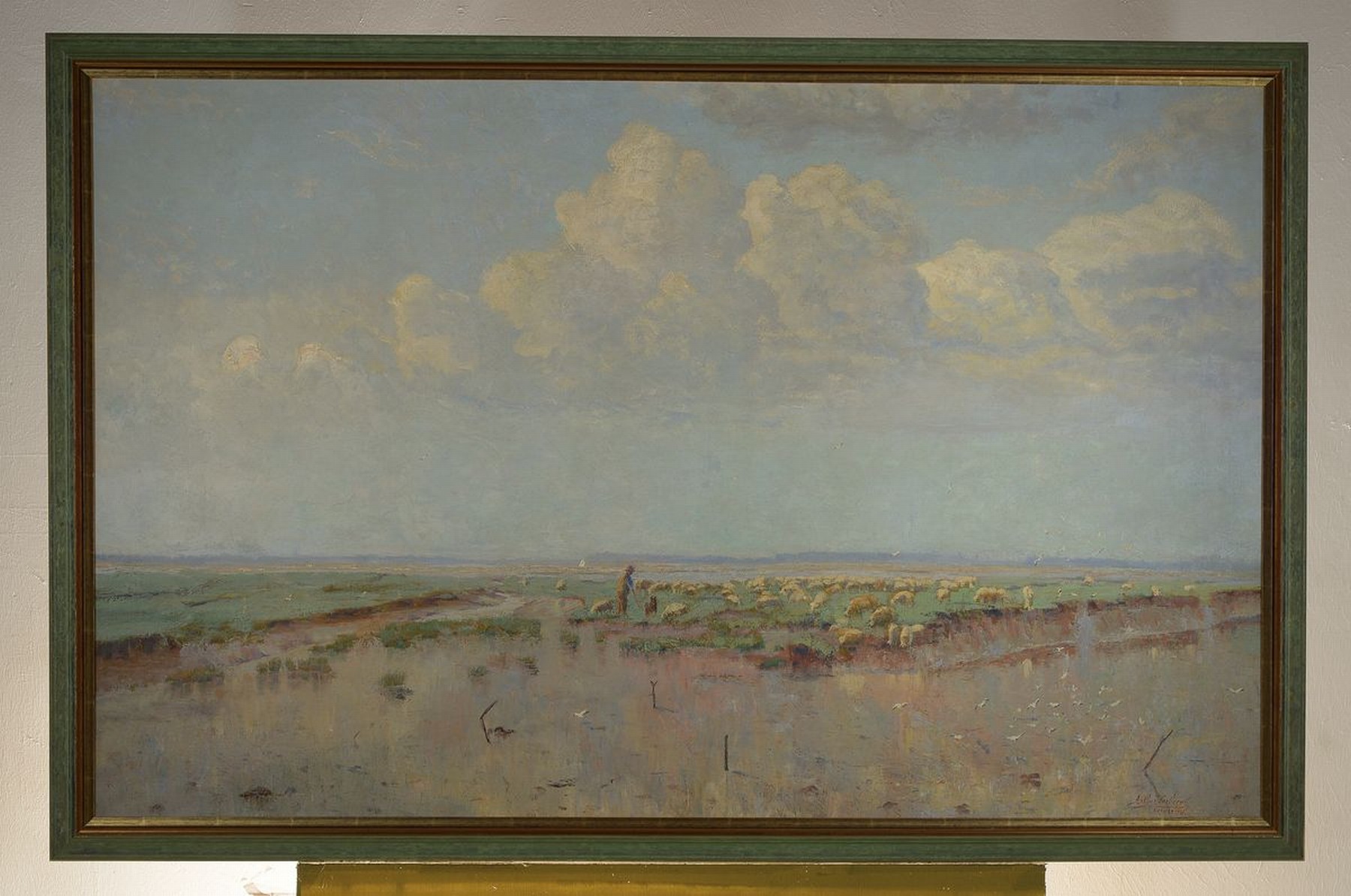 Detail k: Arthur Verbeeck, belgischer Maler des frühen 20. Jh., Schäfer mit seiner Herde in weiter Landschaft, Öl/Lwd, rechts unten signiert und bez.: ...