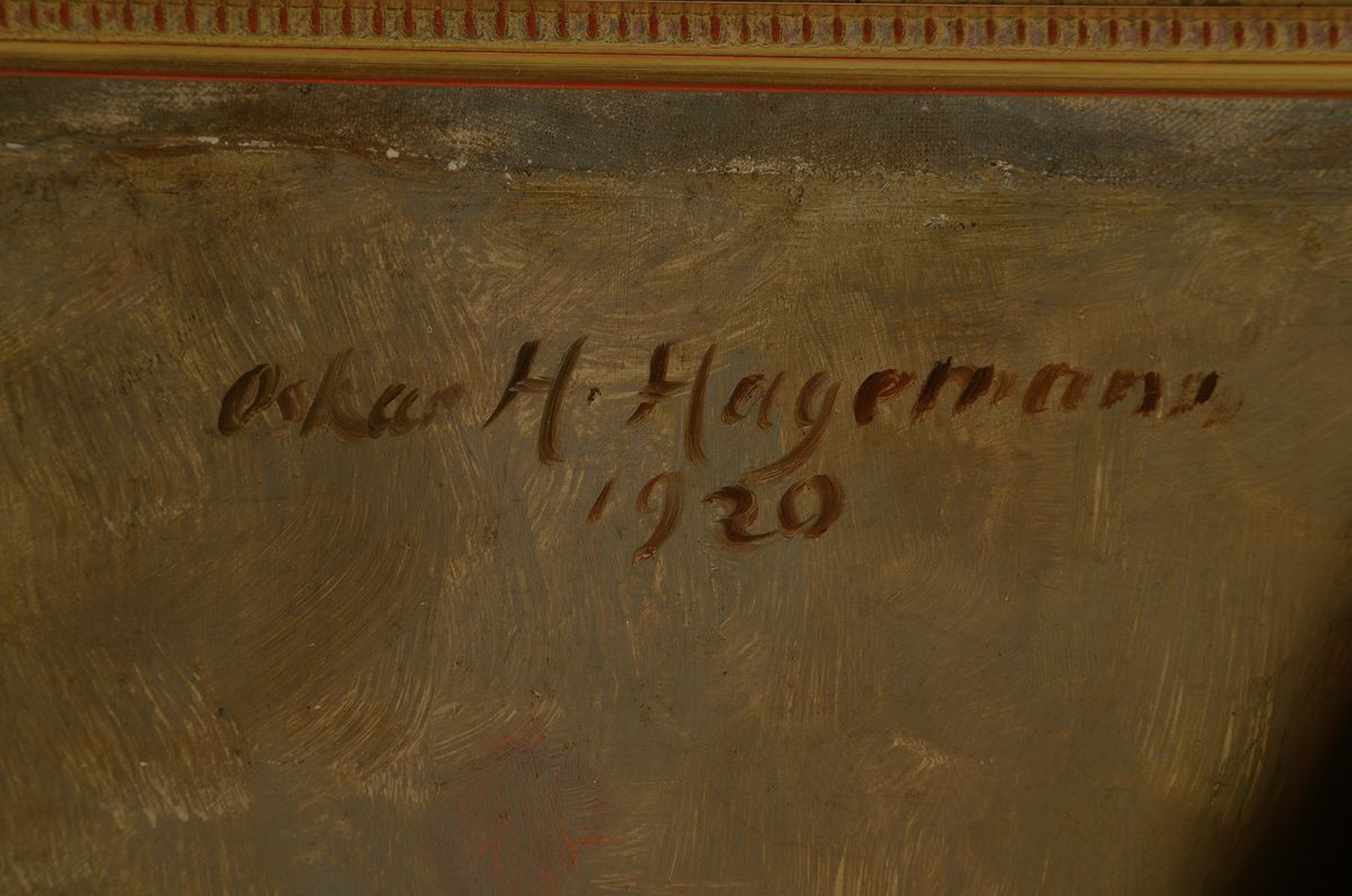 Detail a: Oskar H. Hagemann, 1888 Holoubkau bei Prag-1984 Karlsruhe, Studium an der Akademie Karlsruhe, hier: Porträt eines Mädchens, Öl/Lwd, links oben ...