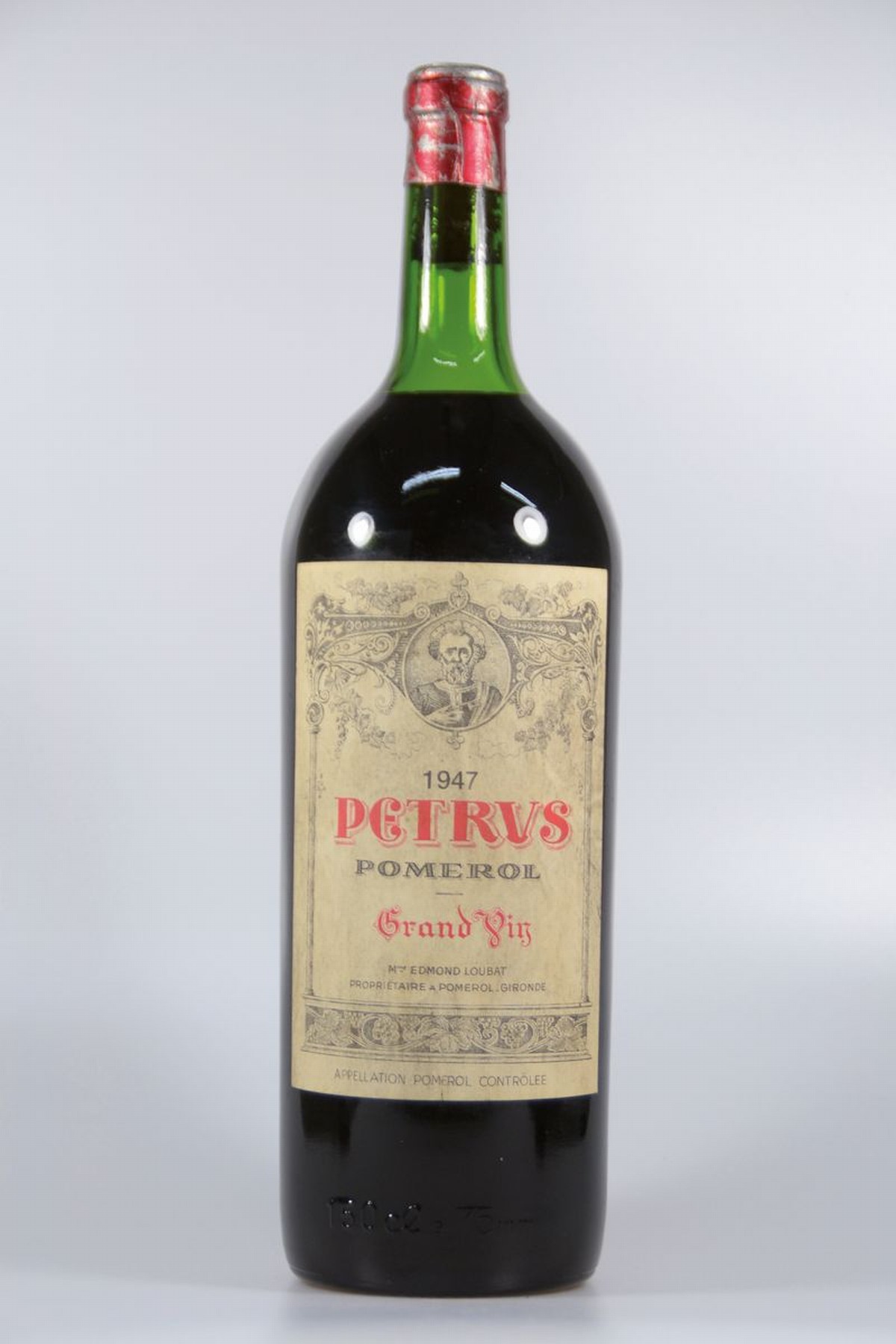 Detail c: 1 Magnumflasche, Chateau Petrus Pomerol, 1947 , Pomerol-Gironde, ca. 150 cl, Top Shoulder,Kapsel u. Etikett mit Alterssp.