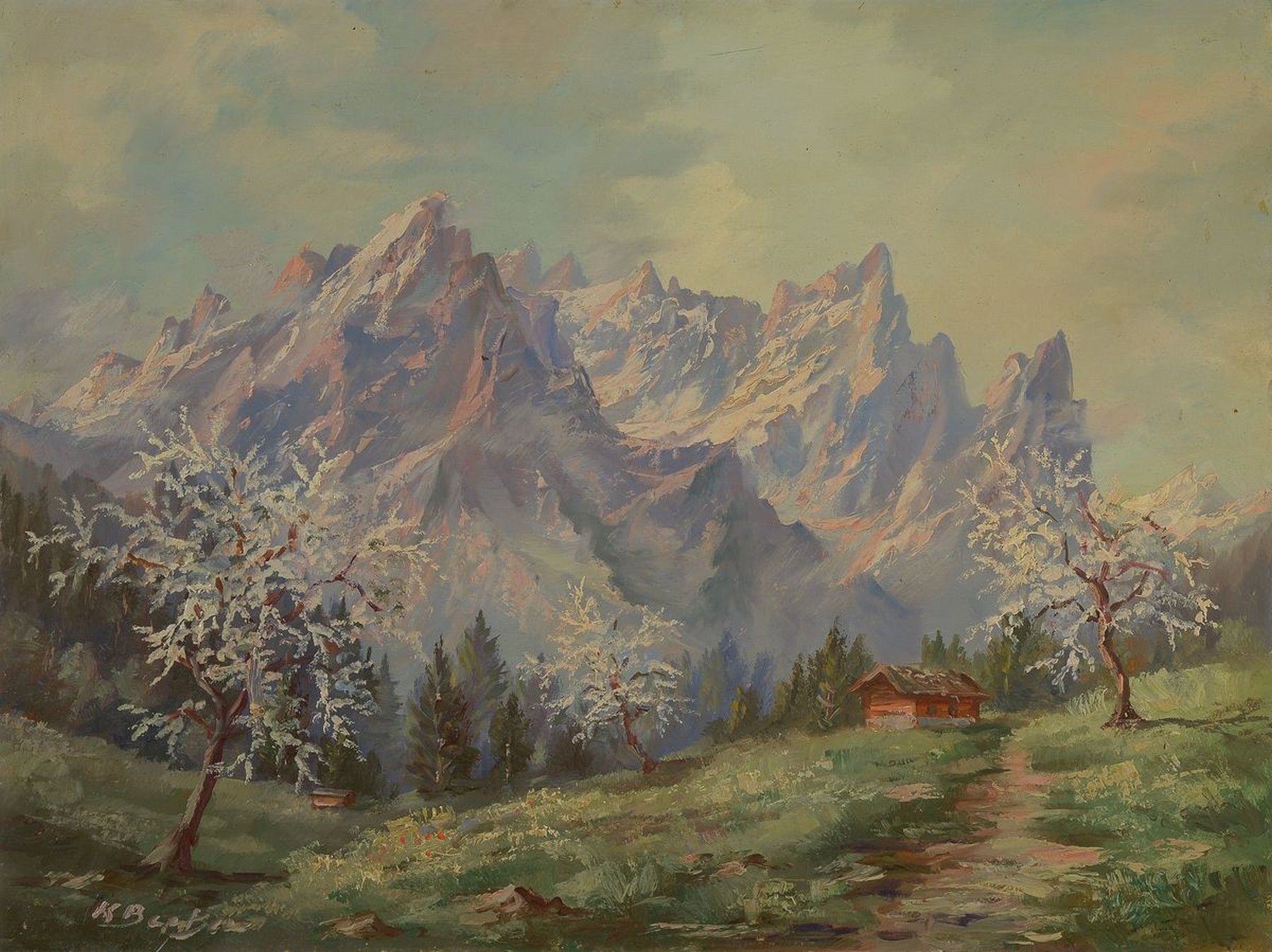 Kenneth Baker, 1921 - 1996, britischer Landschafts- u. Genremaler, Zwei Alpenlandschaften im Frühling, malerische Auffassung u. kontrastierende ...