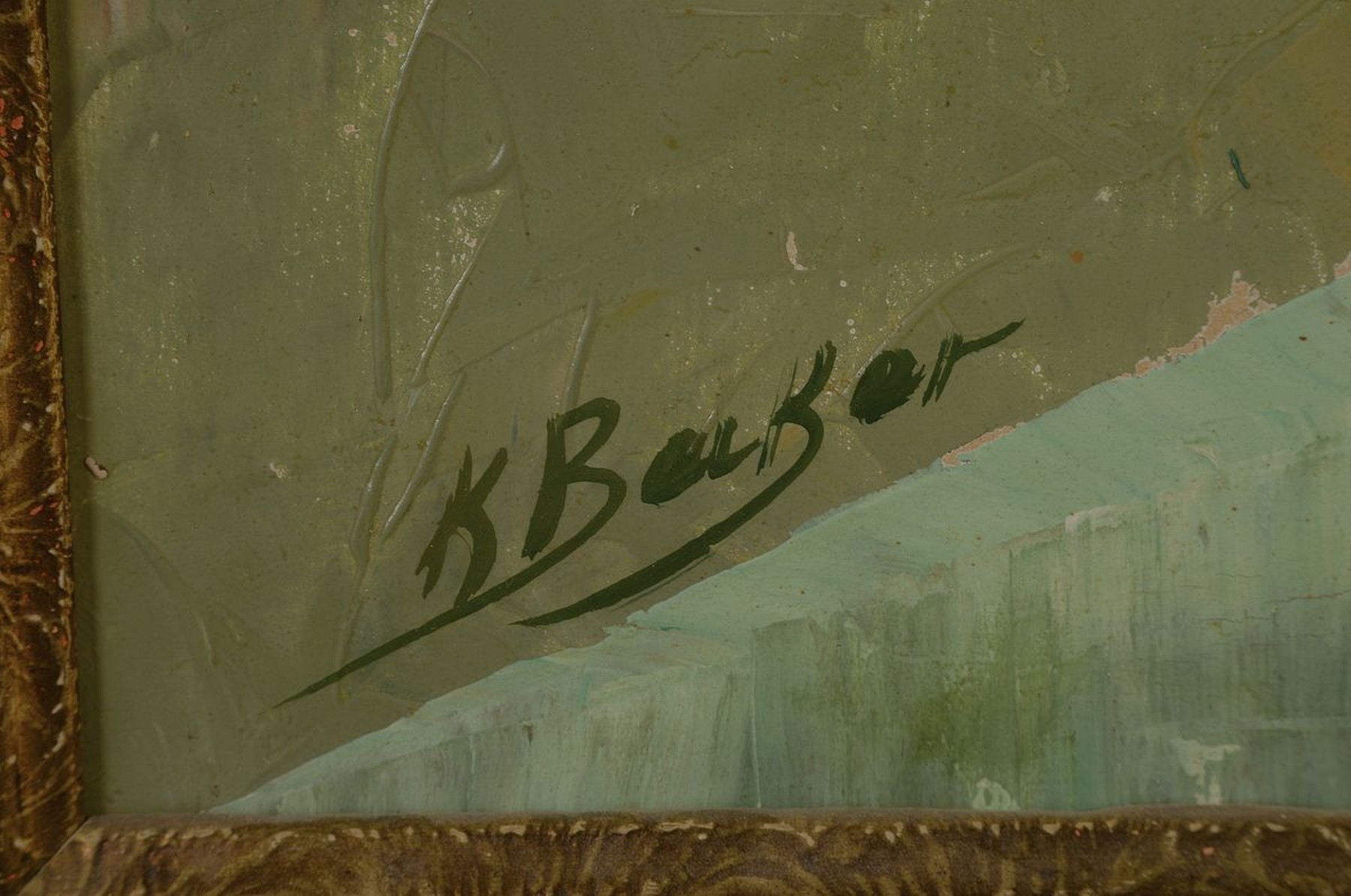Detail a: Kenneth Baker, 1921 - 1996, britischer Kunstmaler, Blumenstillleben mit Sonnen- und Mohnblumen, pastoser Farbauftrag in grober Pinselführung, links ...