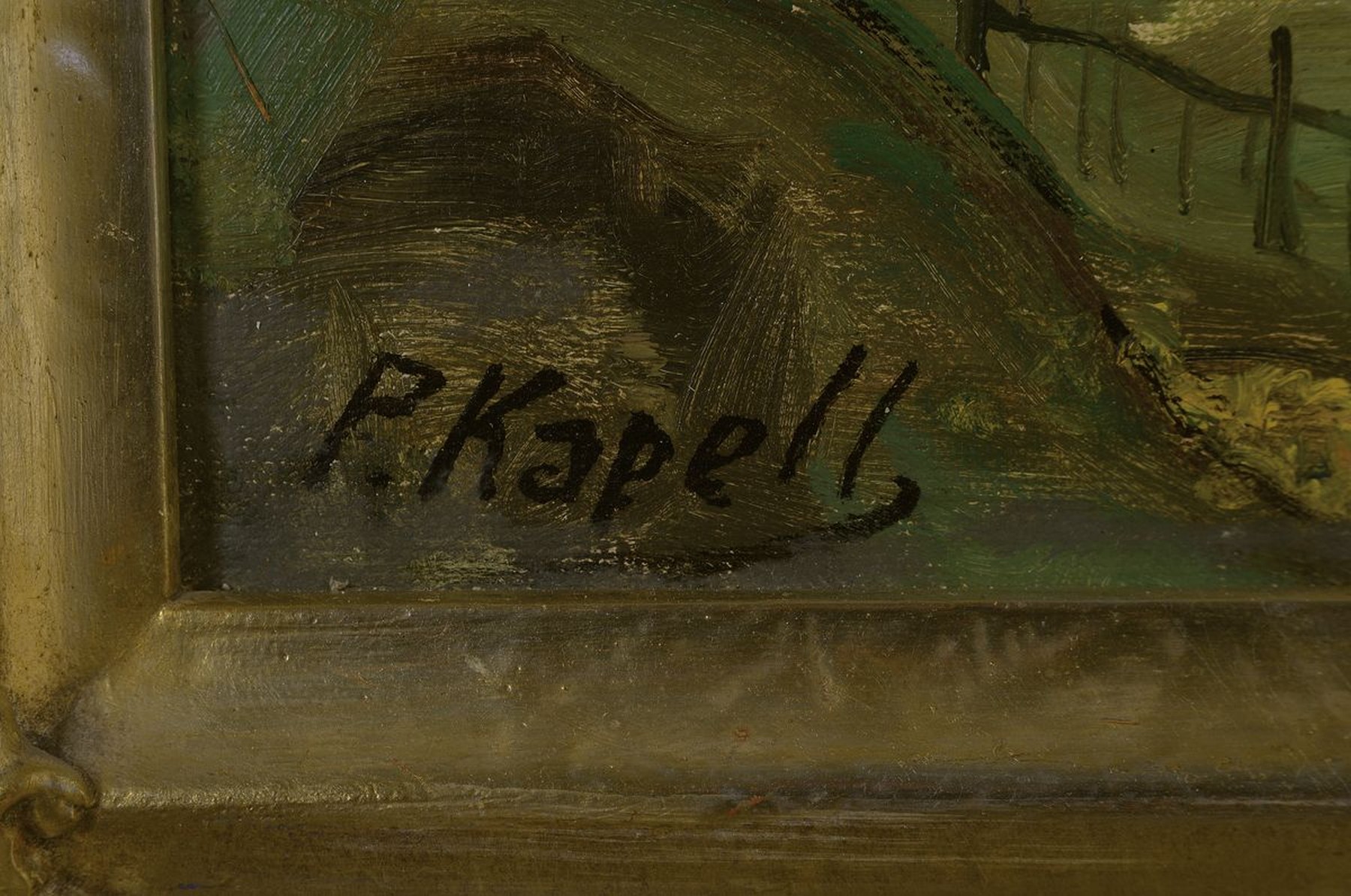 Detail a: Paul Kapell, 1876 Ostrowo (Posen) - 1943 Stuttgart, Voralpine Frühlingslandschaft, malerische Auffassung, links unten signiert, Öl/Hartfaserplatte, ...