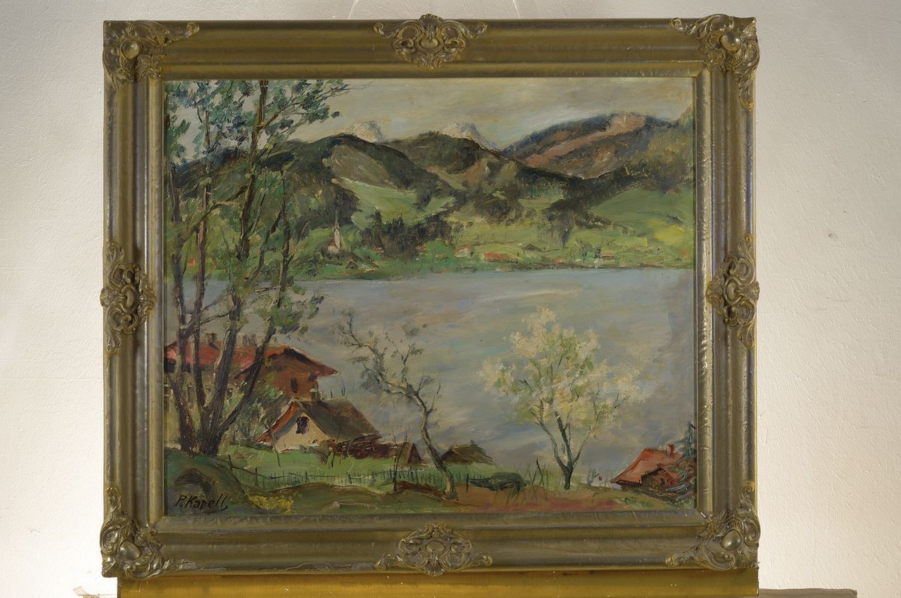 Detail k: Paul Kapell, 1876 Ostrowo (Posen) - 1943 Stuttgart, Voralpine Frühlingslandschaft, malerische Auffassung, links unten signiert, Öl/Hartfaserplatte, ...
