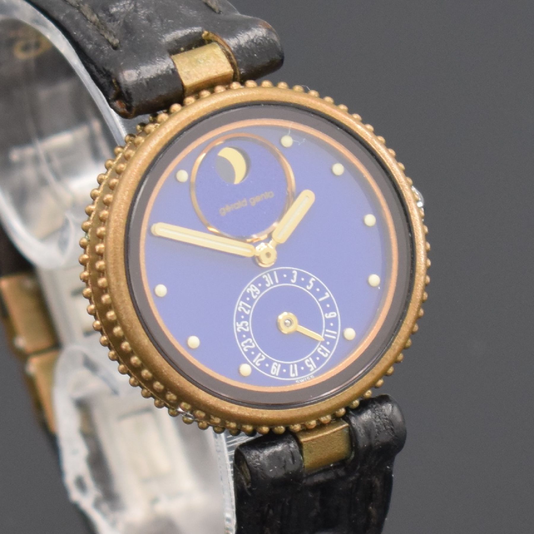 Detail c: GERALD GENTA seltene Damenarmbanduhr Serie Gefica Referenz G 2939.7, Schweiz um 1990, bronziertes Geh. inkl. orig. Lederband m. dopp. Faltschl., ...