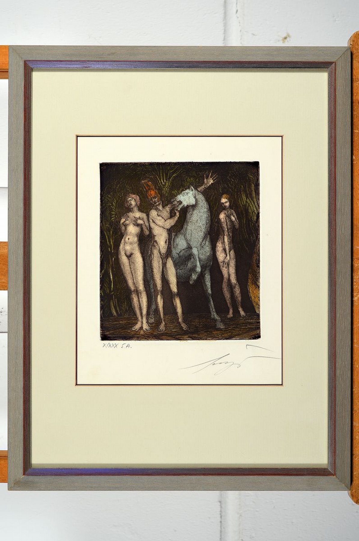 Detail k: Ernst Fuchs, 1930 - 2015, Farb-Aquatinta, Mythologische Szene: Abschied des Mars (1976),Ed. X/XXX, Epreuve D'Artiste, rechts unten signiert, ...