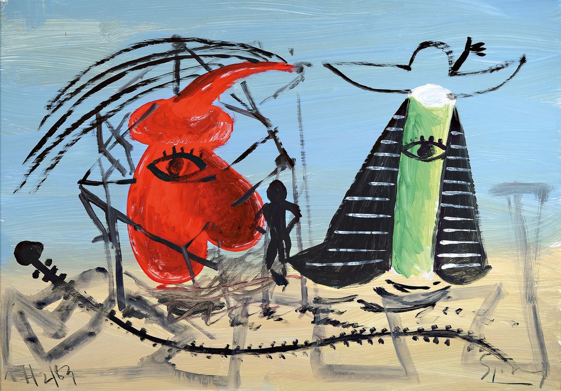 Stefan Szczesny, geb. 1951, "ohne Titel", von 1983, Tempara auf dünner Pappe/Holz, re. u. sign., links u. dat., R., gesamt ca. 105x75,5 cm