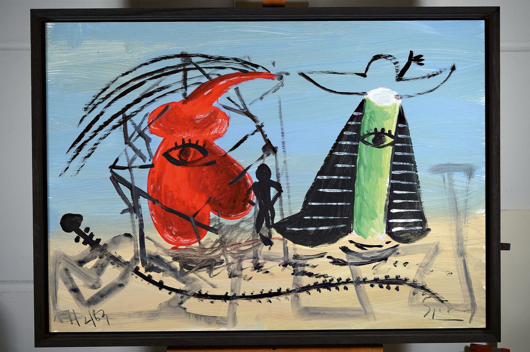 Detail k: Stefan Szczesny, geb. 1951, "ohne Titel", von 1983, Tempara auf dünner Pappe/Holz, re. u. sign., links u. dat., R., gesamt ca. 105x75,5 cm