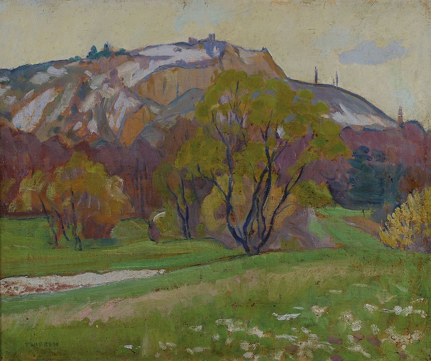 Jakob Thiesen, 1884 Bad Honnef-1914 gefallen, Studium an der Akademie Düsseldorf, hier: Landschaft in der Eifel, Öl/Lwd, links unten signiert, ca. ...