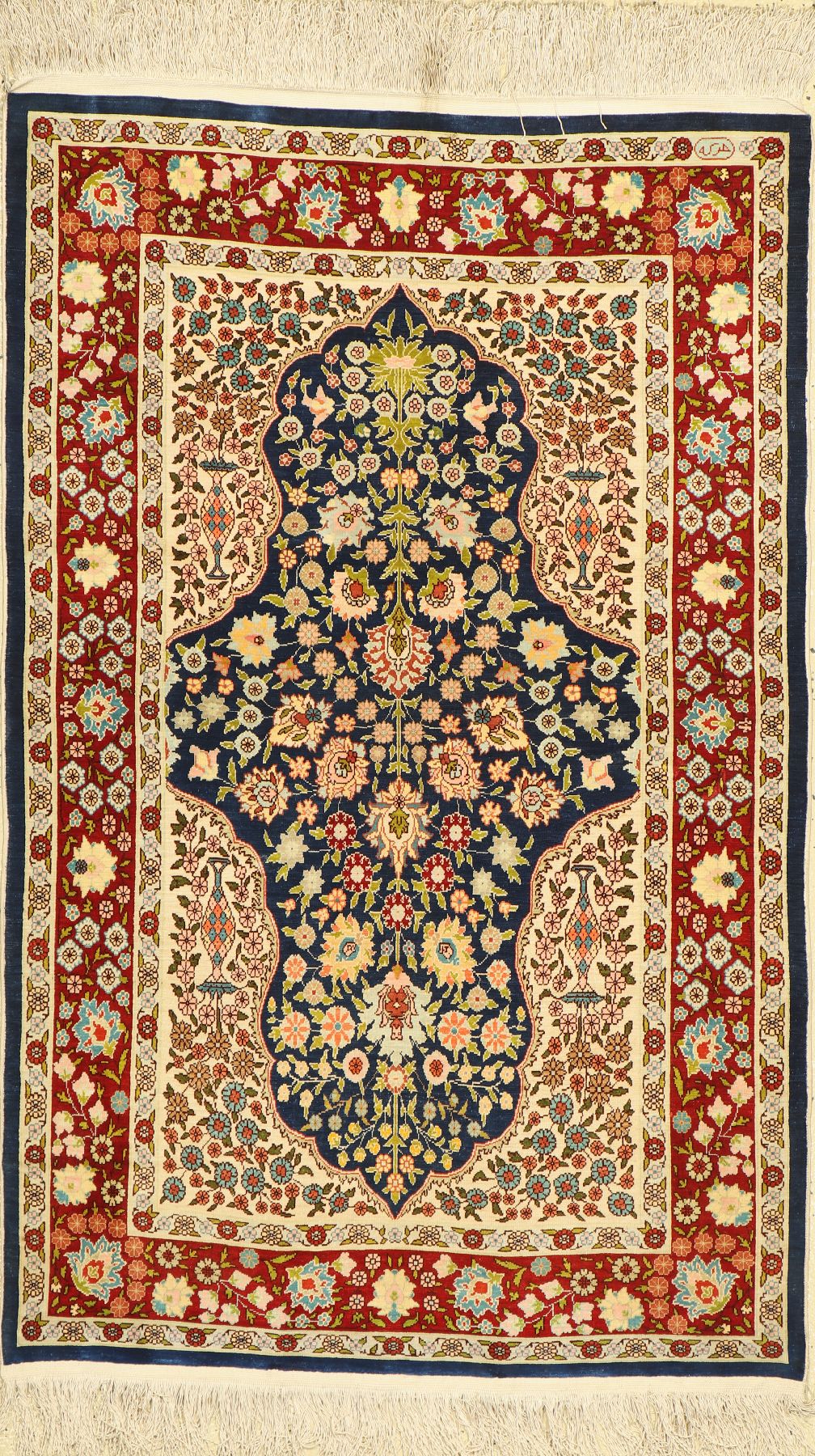 Signierter Hereke Seide fein, Türkei, ca. 60 Jahre, reine Naturseide, ca. 118 x 77 cm, EHZ: 2