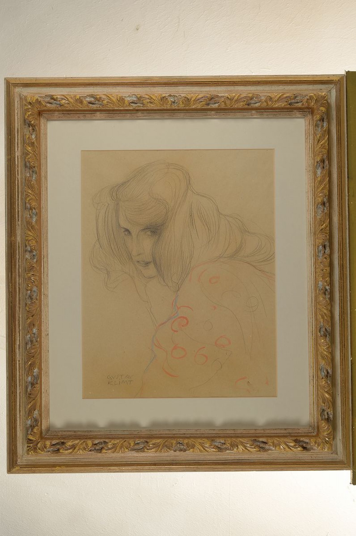 Detail k: Lajos Rouasz, Mädchen von der Seite, Bleistift und Aquarell nach dem Original von Gustav Klimt, rückseitig Autorisierungs- Zertifikat, ...