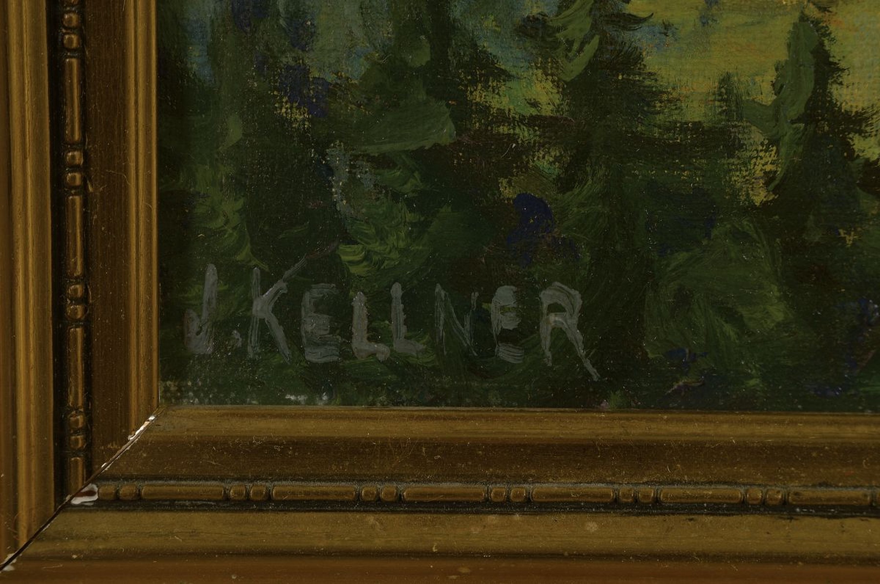 Detail a: Josef Kellner, 1876 Wien, Landschaftsmaler, war in Tirol ansässig, Studium an der Wiener Akademie, hier Alpenlandschaft mit Dorfansicht, Öl/Lwd, ...