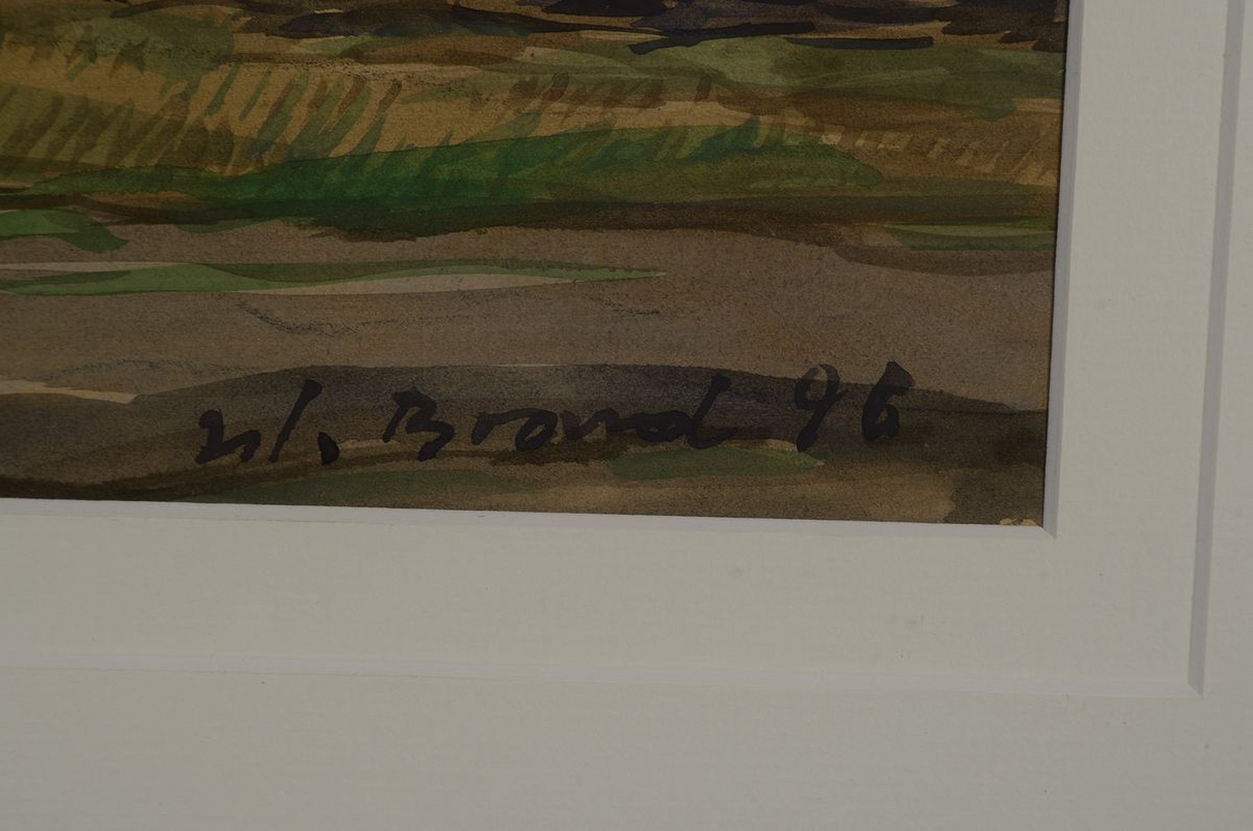 Detail a: Werner Brand, 1933-2021, Aquarell/Papier, Landschaft, Am Ackerrain, rechts unten signiert und datiert 96, ca. 36x46cm, PP, u. Gl., R. ca. 67x77cm