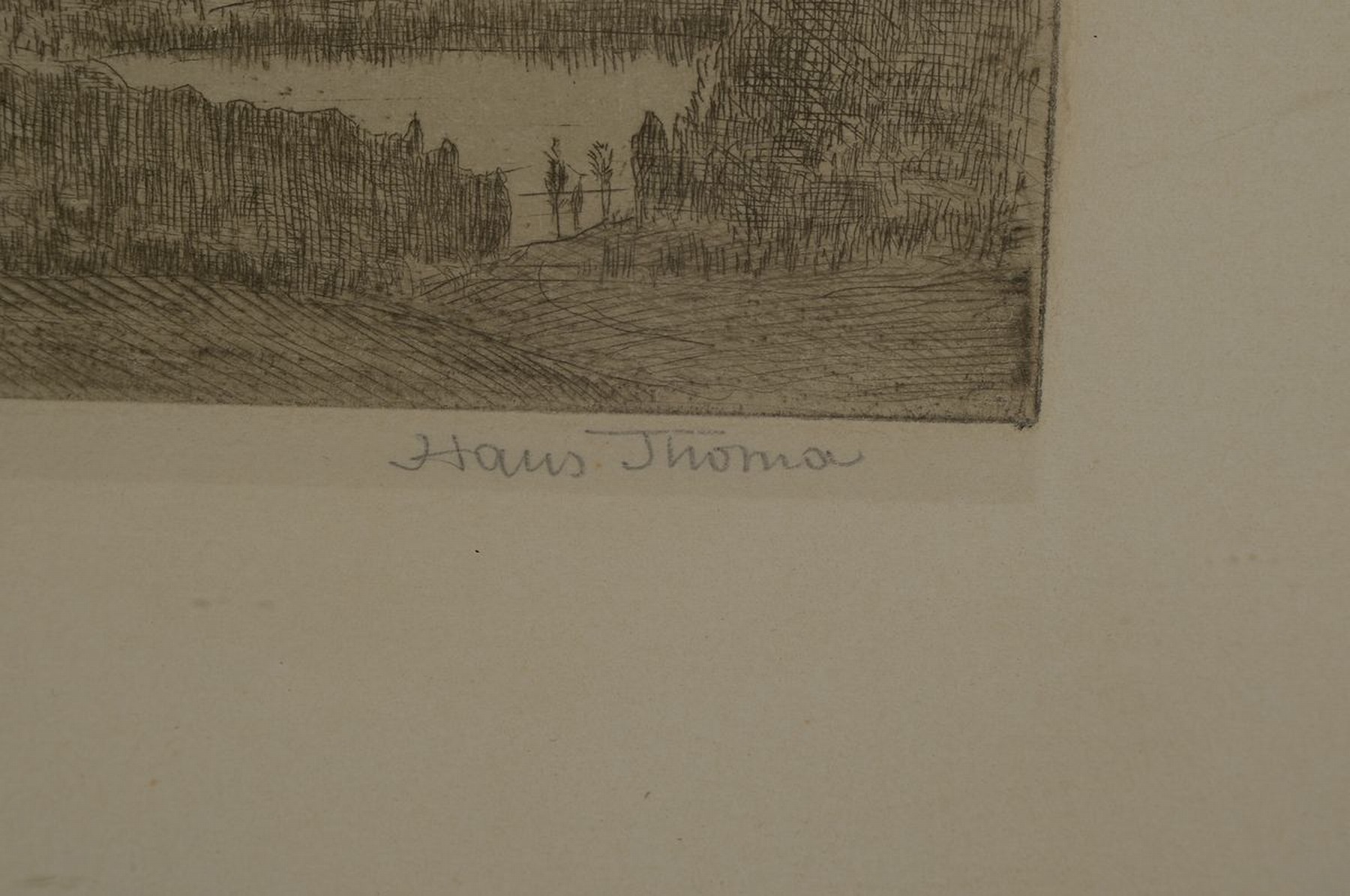 Detail a: Hans Thoma, 1839 Bernau - 1924 Karlsruhe, 3 "Wundervögel" über Rigi-Landschaft, Radierung, in der Druckplatte monogrammiert und datiert ...