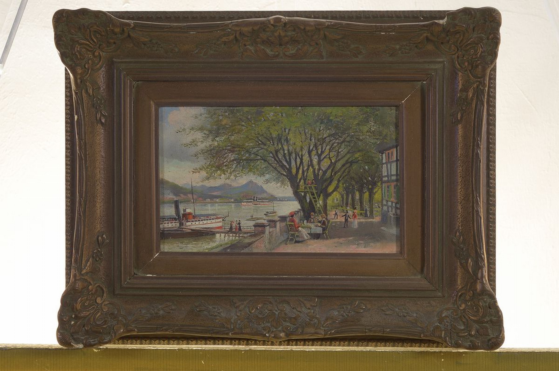 Detail k: Unbekannter Maler, deutsch, um 1900, Gasthof Mundorf in Plittersdorf bei Bonn, so rückseitig betitelt, Öl/Malkarton, ca. 13x21 cm, R. ca. 28x37cm