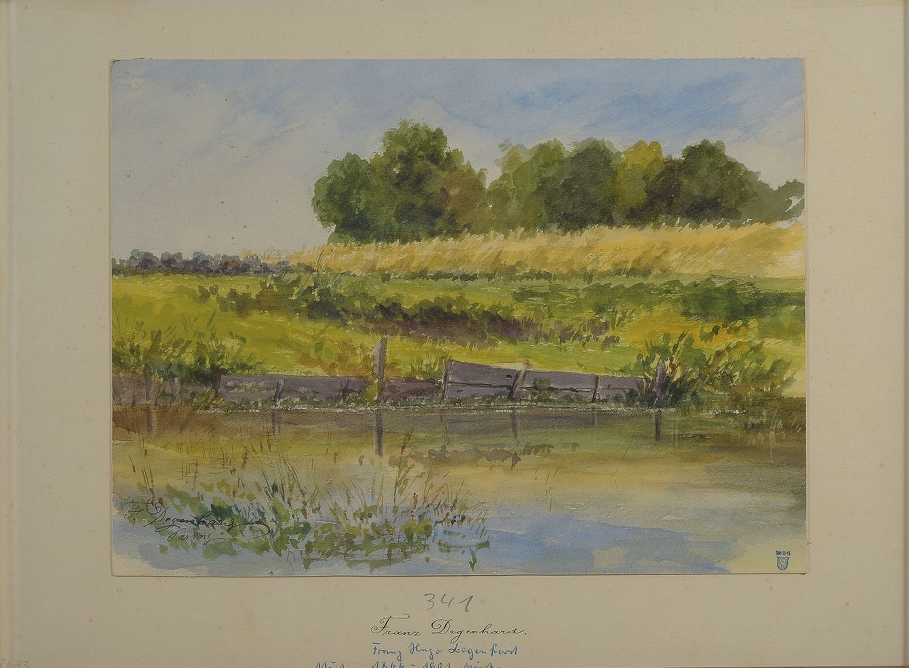 Franz Hugo Degenhard, 1866 München-1901, Landschaft bei Pasing, Aquarell, signiert, Ortsbezeichnung, ca. 22x29.5cm, PP, u.Gl., R. ca. 31x41cm