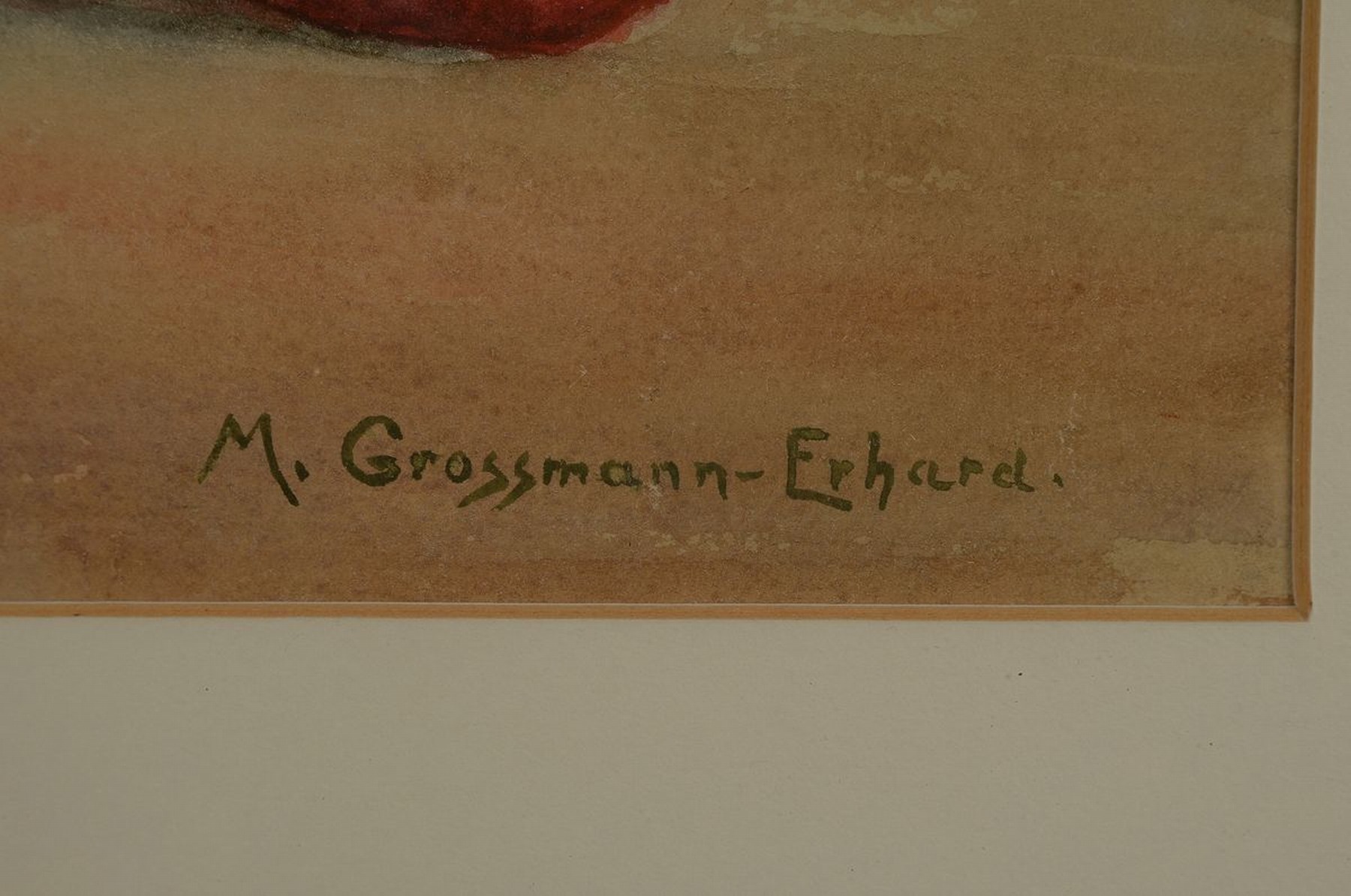 Detail a: Margarethe Grossmann-Erhard, 1878-1962, Stillleben mit Zinnschale und Äpfeln, Aquarell auf Papier, rechts unten signiert, Ca. 22x30cm, PP, u.Gl., R. ...