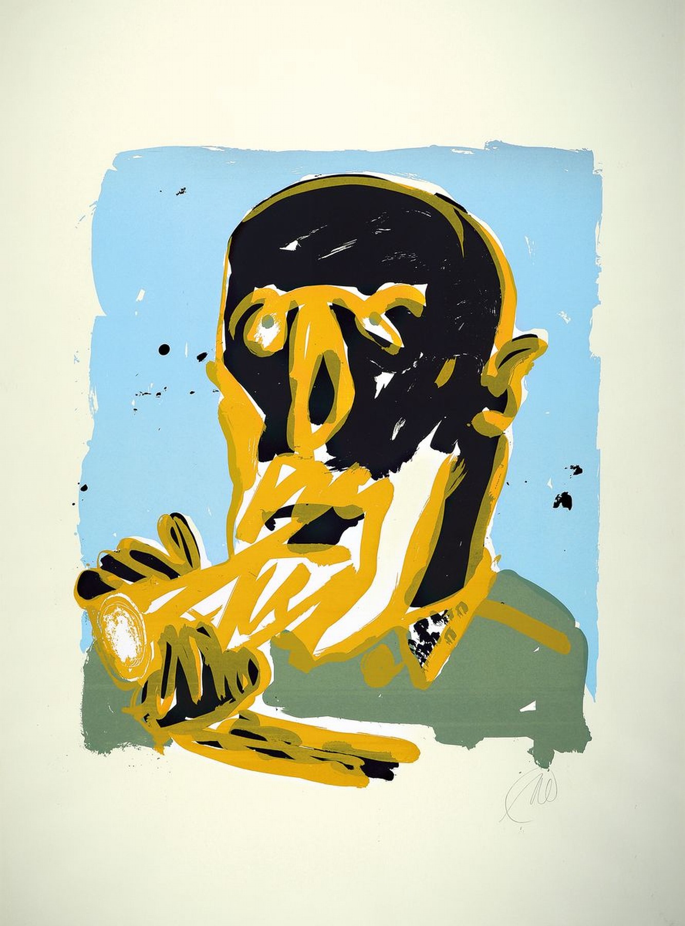 Markus Lüpertz, geb. 1941 Reichenberg, Selbstporträt, Farbserigraphie, kleine Auflagedes Künstlers, rechts unten handsigniert, unter Glas gerahmt, ...