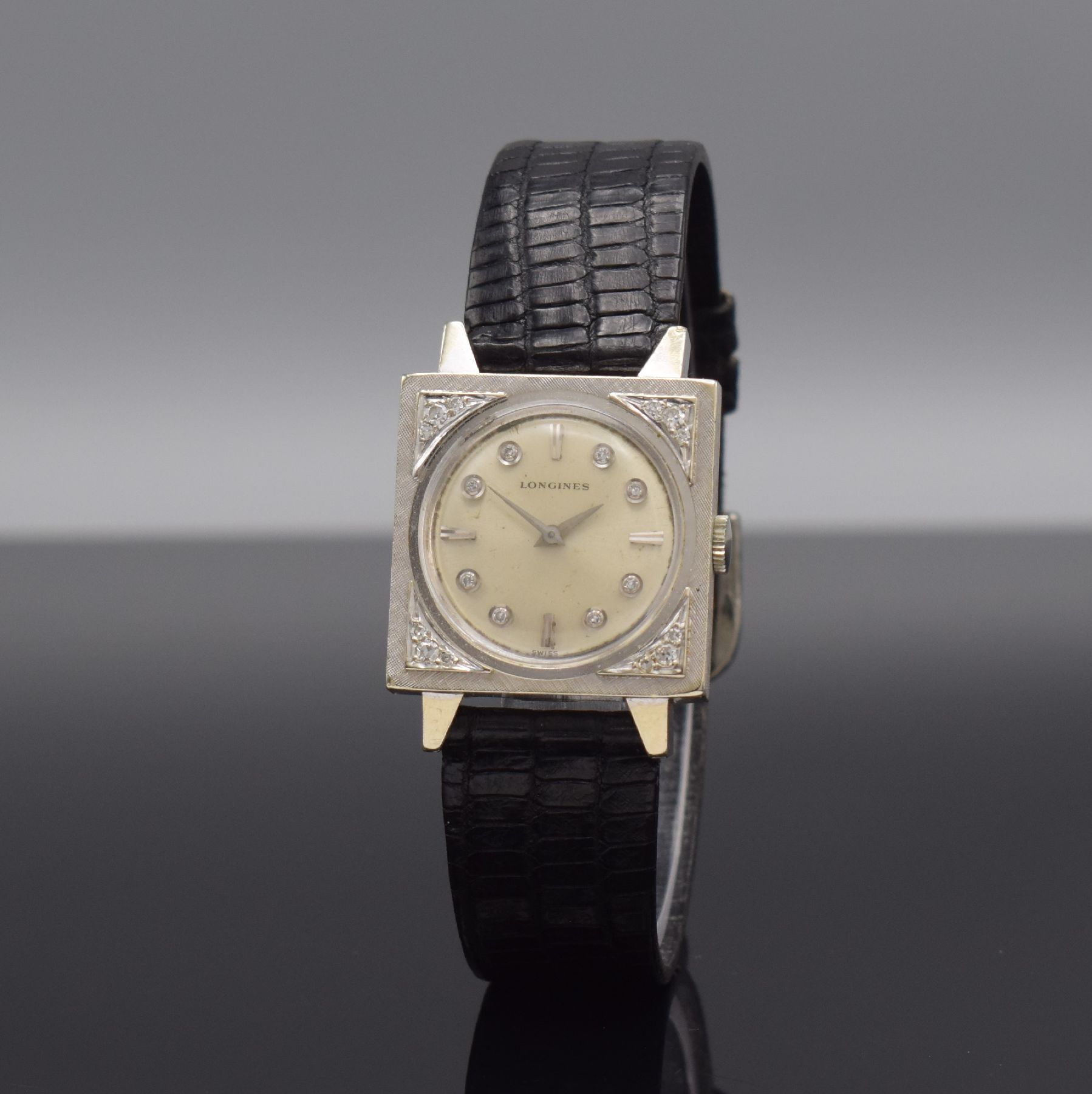 Detail b: LONGINES Cocktailwatch Referenz 603-608, Handaufzug, Schweiz/USA 1960er Jahre, 2-teil. 14k verg. Geh., Boden aufgedr., Lün. wie Zifferbl. m. ...