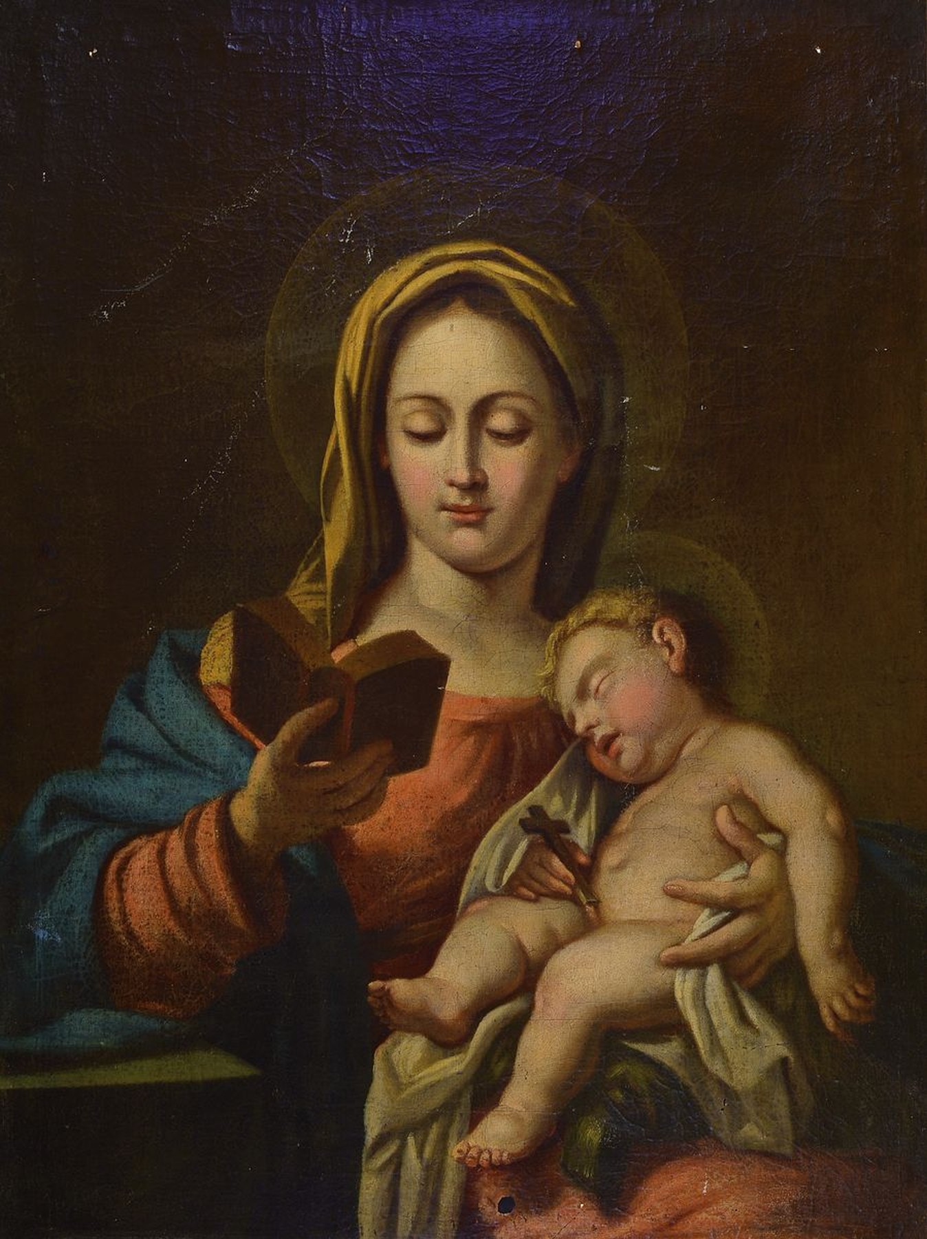 Unbekannter Künstler, 17. Jh., lesende Mutter Gottes mit Kind, Charakterisierung als Lesende, stellt Maria als Rezipientin des Wortes dar und ...