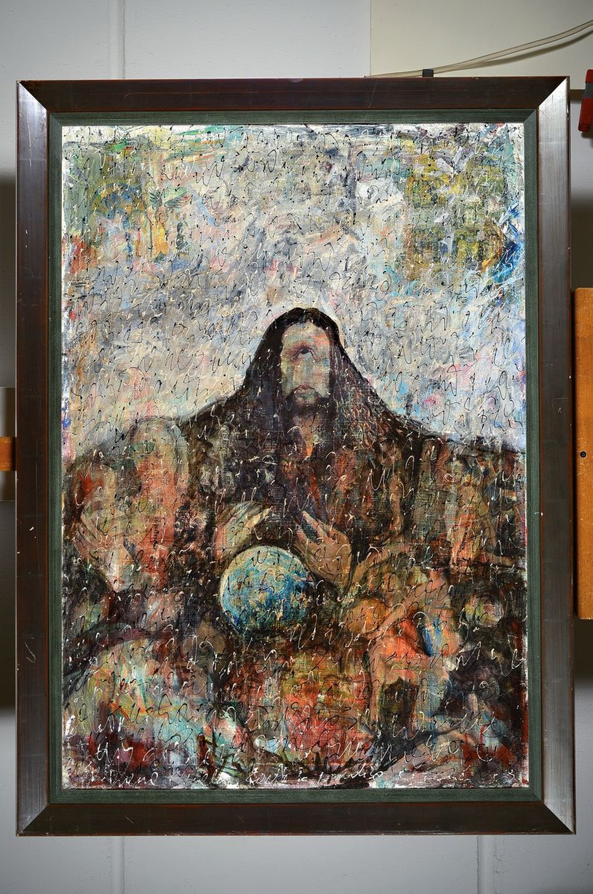 Detail k: Ungedeuteter Künstler des 20.Jh, Collage in Mischtechnik/Lwd, zentrale Figur einer zyklopenhaften Majestas-Domini unter Verwendung von Dürers ...