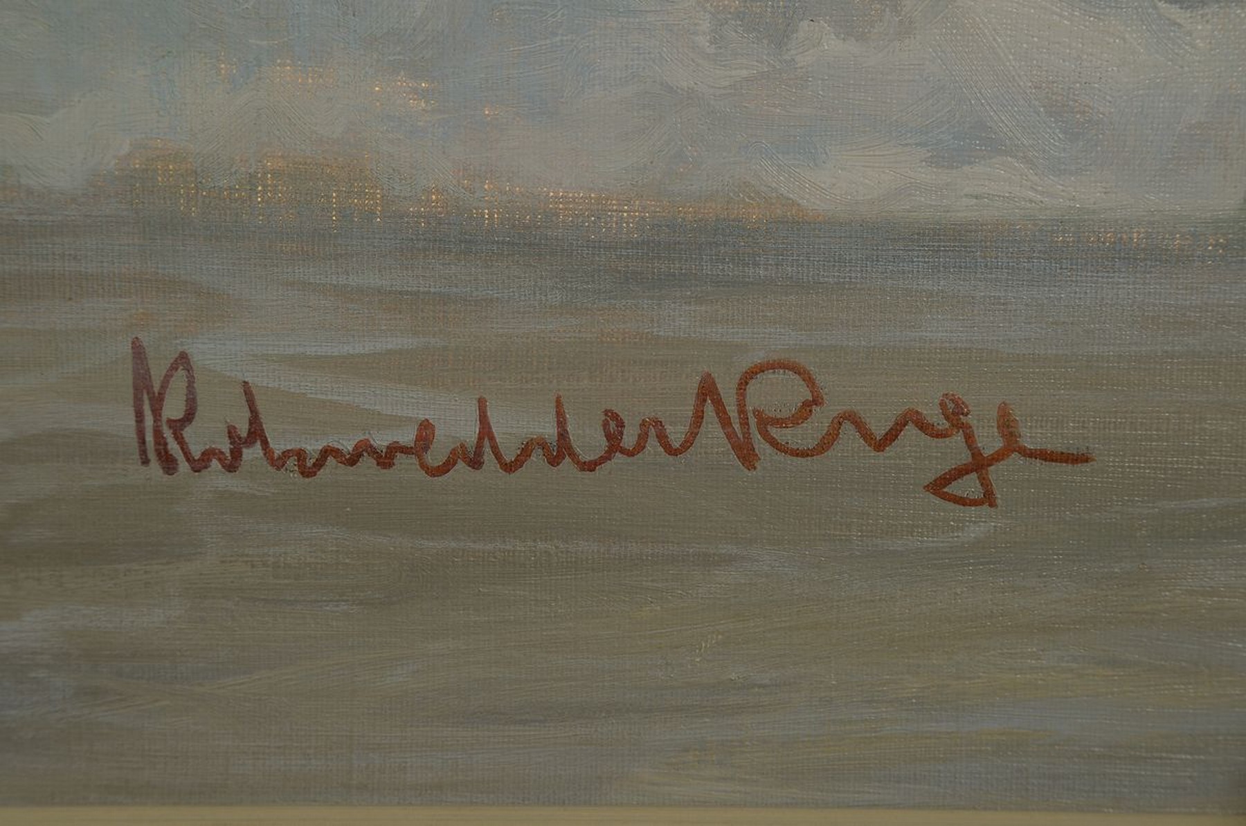 Detail a: Karl Rowedder-Ruge, 1865 Hamburg - 1940, Marine und Küstenmaler, viele Motive der Nord- und Ostsee, hier: Brandung in der Dämmerung, re. unten ...