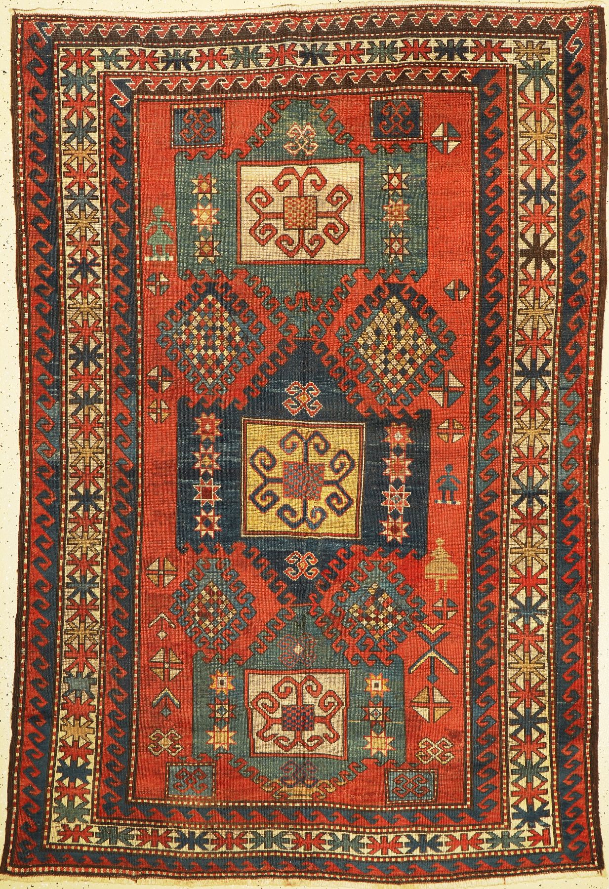 Antiker Kazak, Kaukasus, 19. Jhd, Wolle aufWolle, ca. 215 x 147 cm, EHZ: 3-4