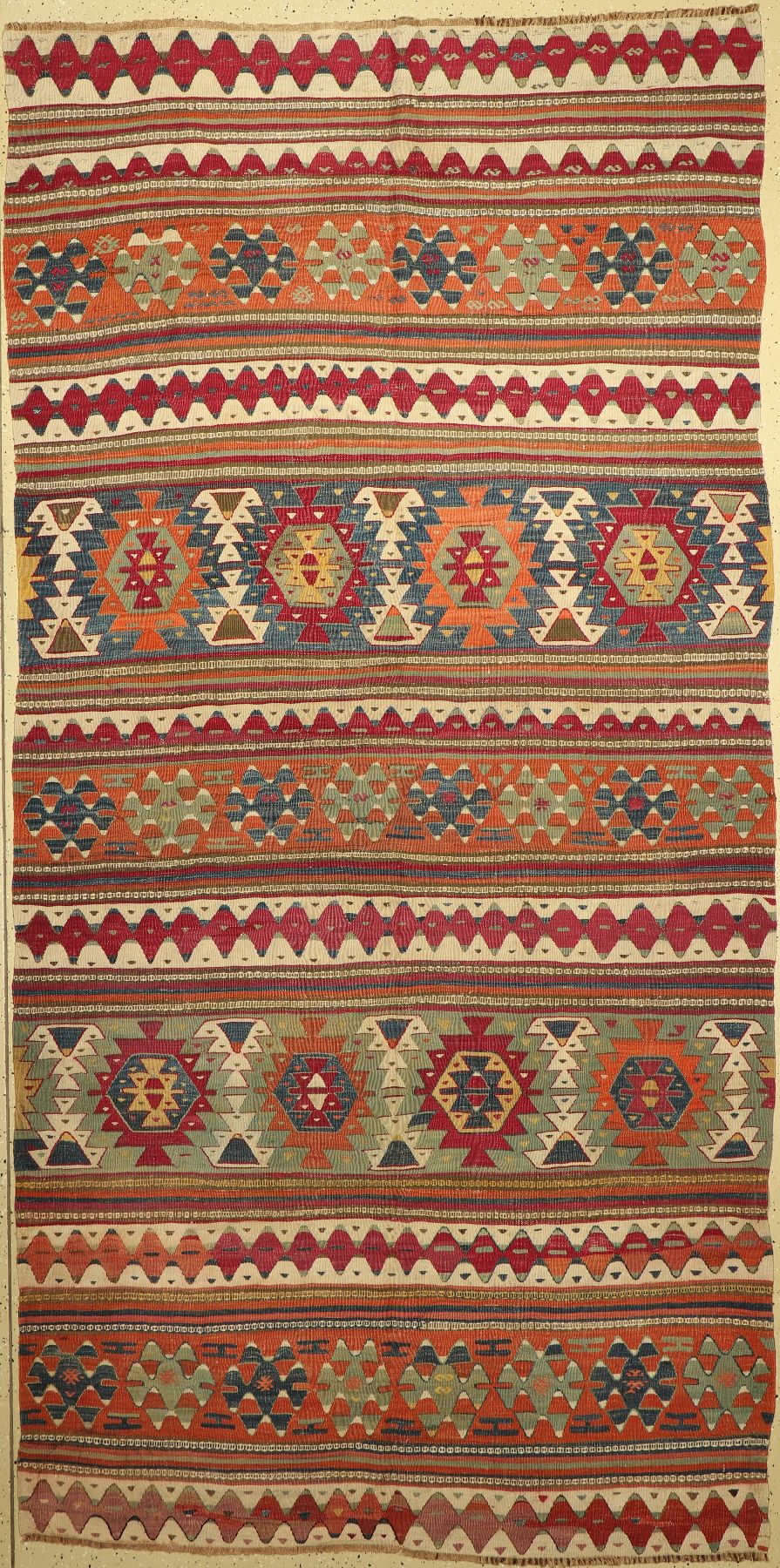 Hotames-Konya Kelim antik, Zentralanatolien, Türkei, 19. Jhd, Wolle auf Wolle, ca. 330 x 163 cm, EHZ: 2-3
