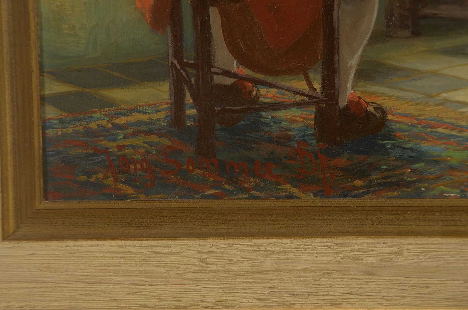 Detail a: Jörg Sommer, geb. 1881 Neuss, Studium an der Düsseldorfer Akademie, Musikant in frühbarocker Stube, detailreiches Interieur, genaue Schilderung ...