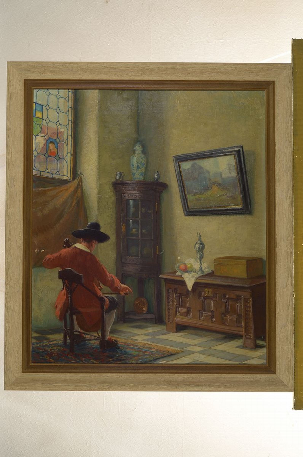 Detail k: Jörg Sommer, geb. 1881 Neuss, Studium an der Düsseldorfer Akademie, Musikant in frühbarocker Stube, detailreiches Interieur, genaue Schilderung ...