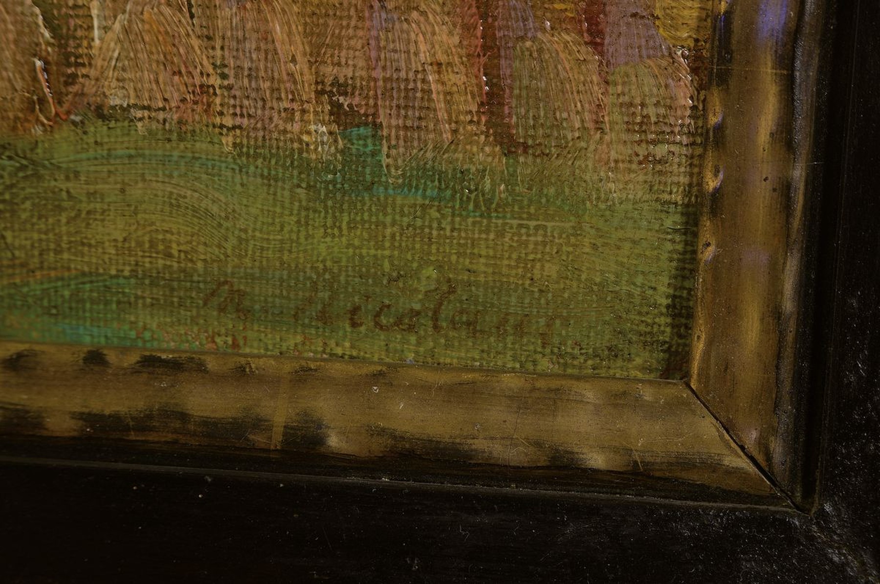 Detail a: Martin Nicolaus, 1870 - 1945, sommerliche Landschaft wohl auf der schwäbischen Alb, rechts unten signiert, Öl/Lwd/Holz, rest., R. ca. 31x38 / 45x53 ...