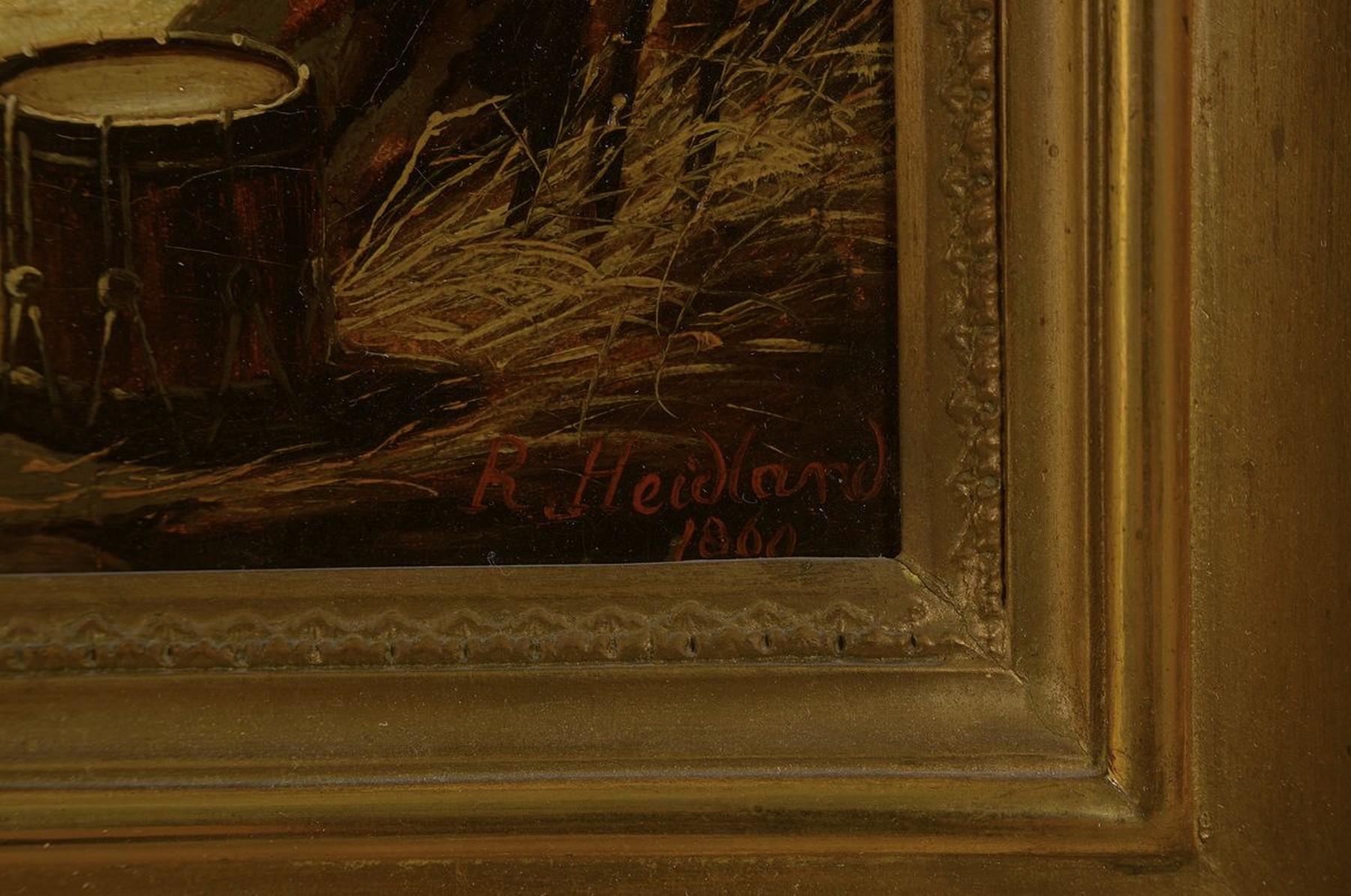 Detail a: R. Heidland, Künstler des 19.Jh., zwei wachende Söldner bzw. Landsknechte, Rundbogen des Höhleneingangs gibt den Blick auf eine verblauende ...