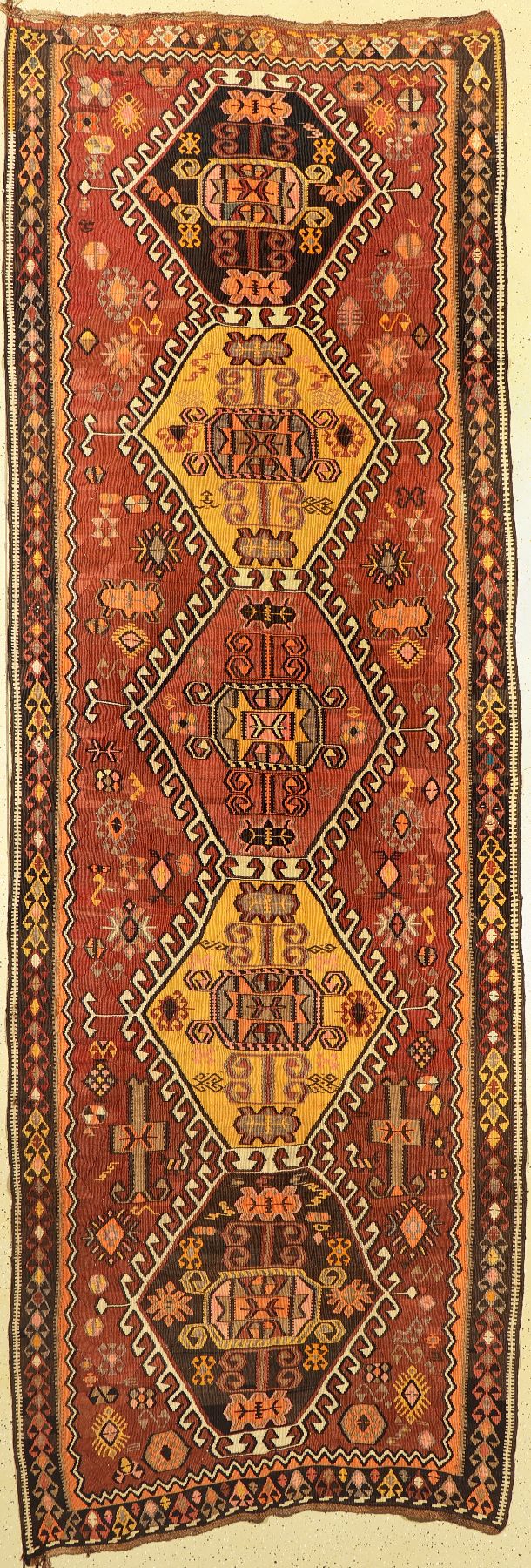 Kars Kelim, Türkei, um 1930, Wolle auf Wolle, ca. 430 x 145 cm, EHZ: 2-3