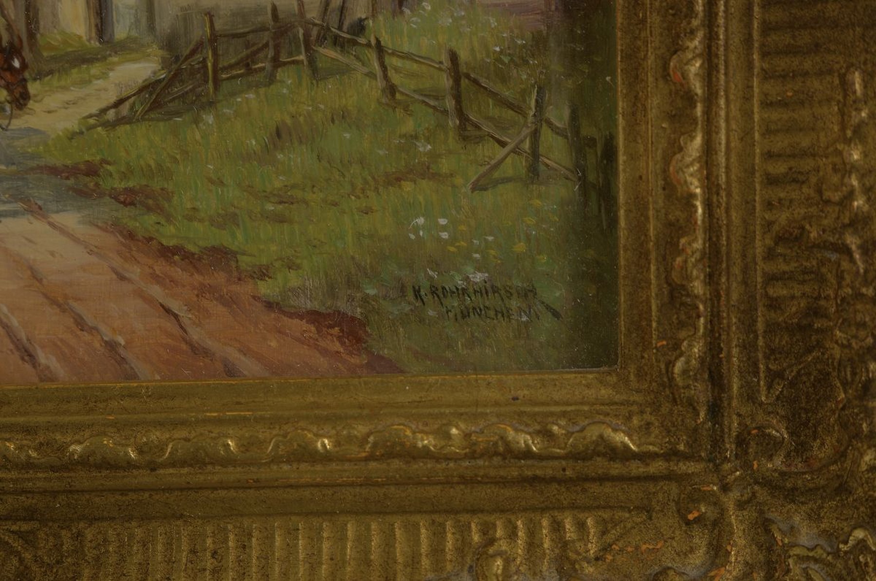Detail a: Karl Rohrhirsch, 1875 München - 1954 Greding, Mittelfranken, Münchner Maler, wohl autodidaktische Ausbildung; ländlich -idyllische Szene mit ...