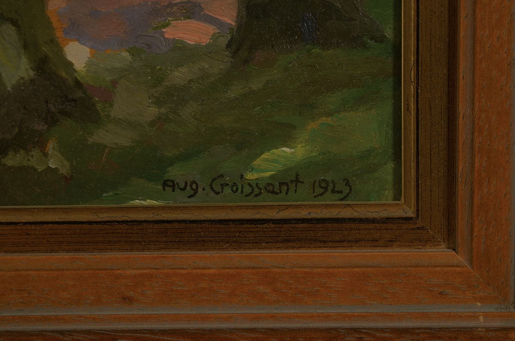 Detail a: August Croissant, 1870 Landau -, 1941 Edenkoben, Rebenlandschaft mit Blick auf den Trifels, von Godramsteiner Allee aus gesehen, re. unten signiert ...