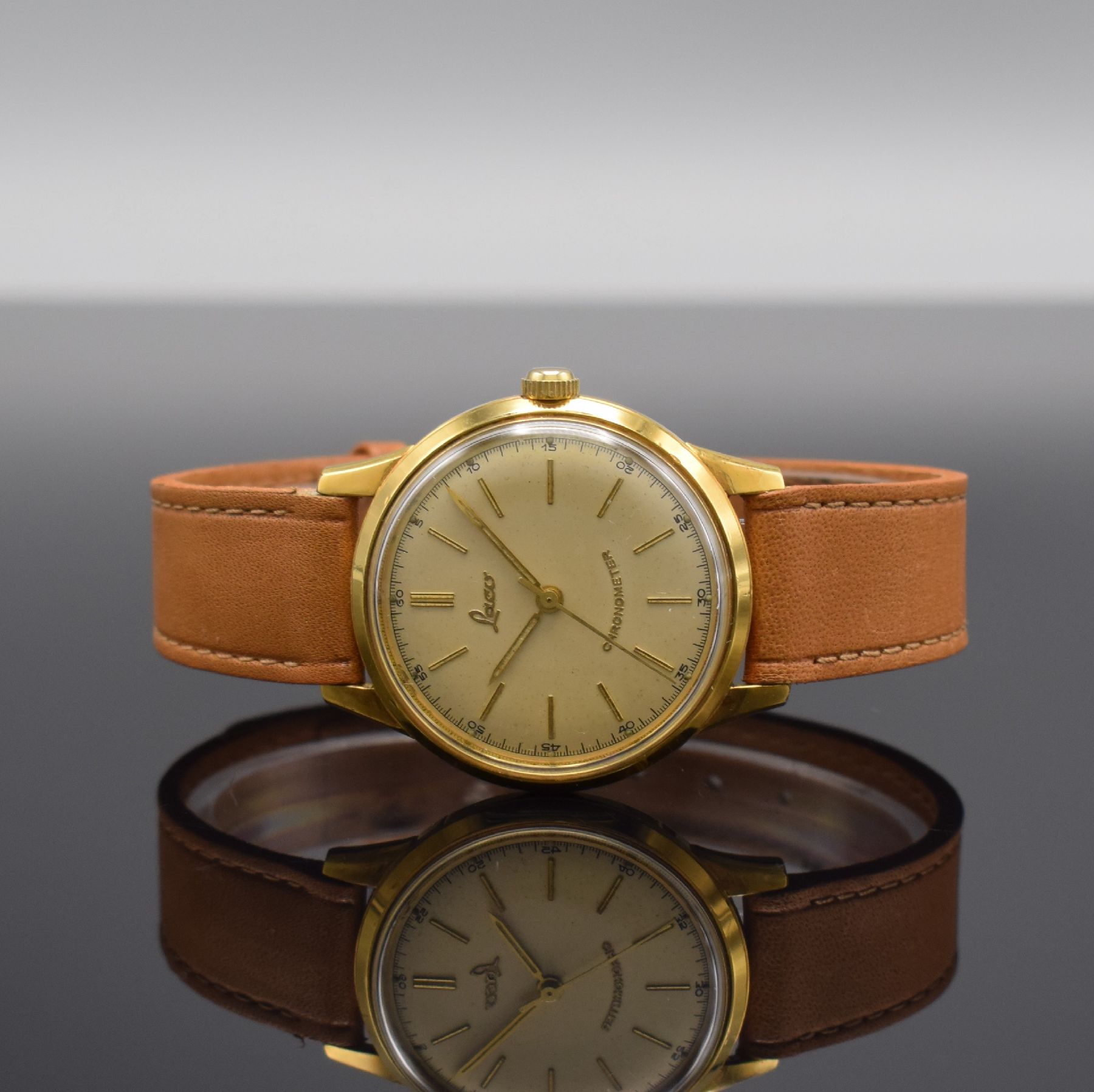 LACO Chronometer Herrenarmbanduhr mit Kaliber Durowe 630, Handaufzug, Deutschland Anfang 1960er Jahre, Metall verg., Edelstahlboden verschr., orig. ...