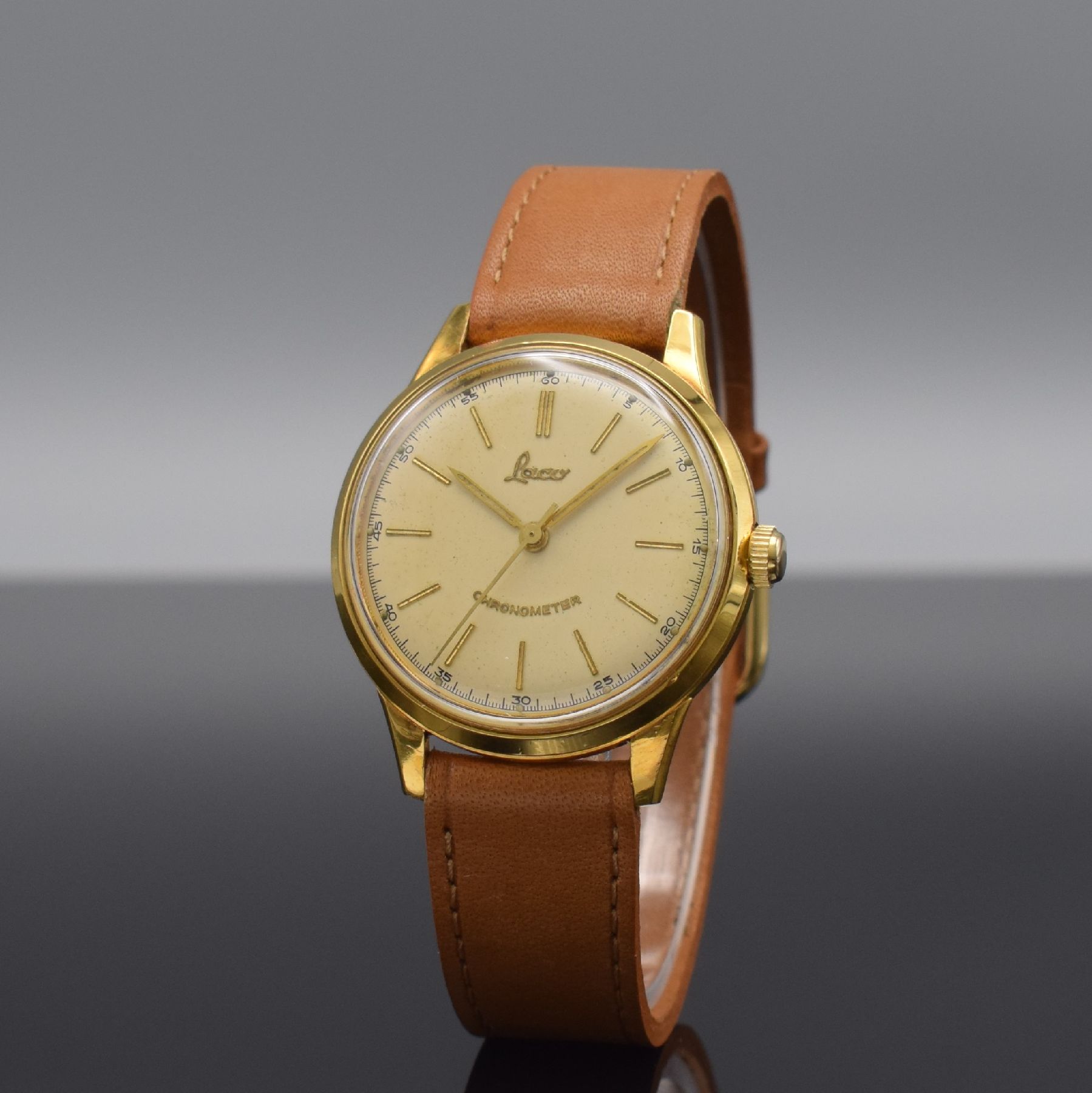 Detail b: LACO Chronometer Herrenarmbanduhr mit Kaliber Durowe 630, Handaufzug, Deutschland Anfang 1960er Jahre, Metall verg., Edelstahlboden verschr., orig. ...