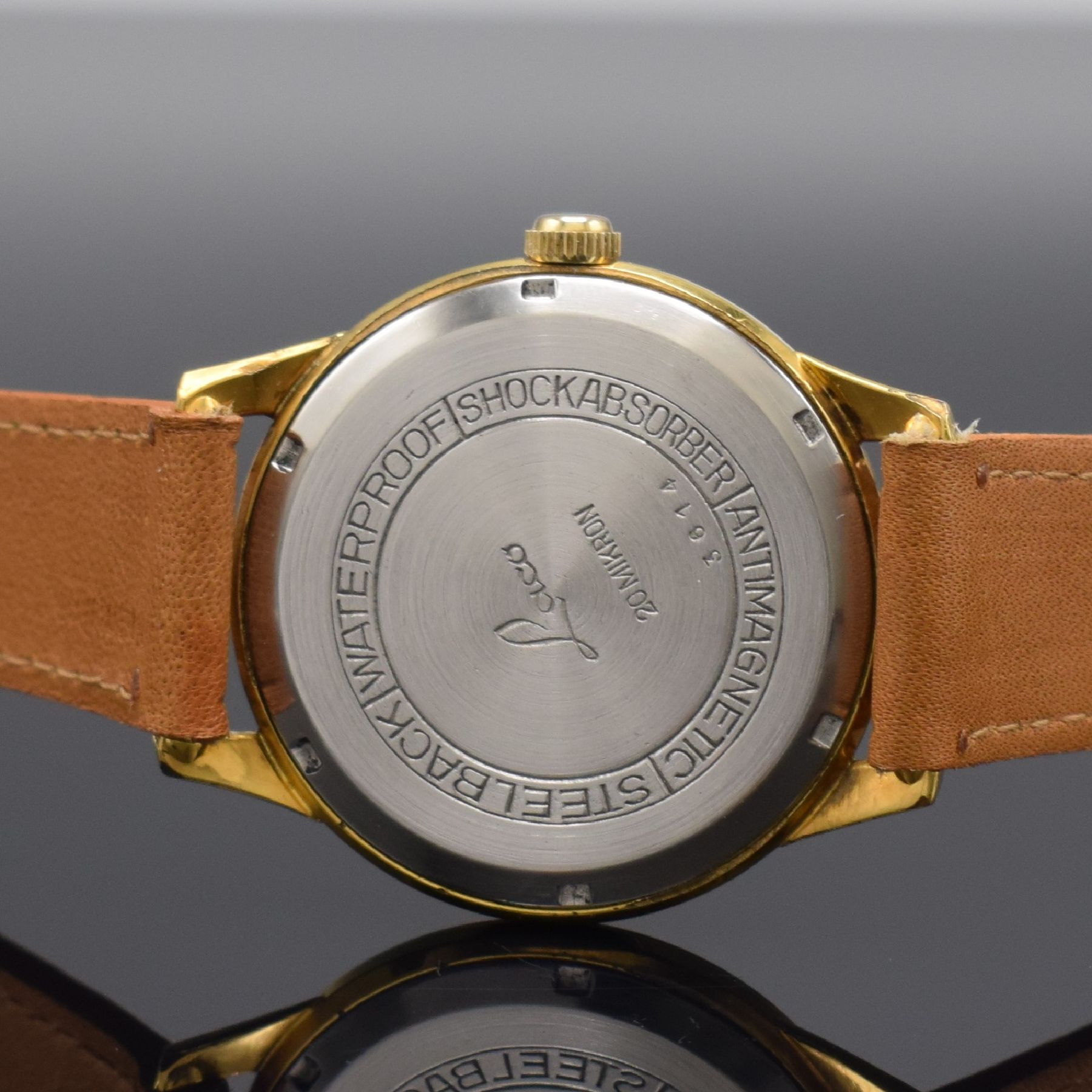 Detail d: LACO Chronometer Herrenarmbanduhr mit Kaliber Durowe 630, Handaufzug, Deutschland Anfang 1960er Jahre, Metall verg., Edelstahlboden verschr., orig. ...
