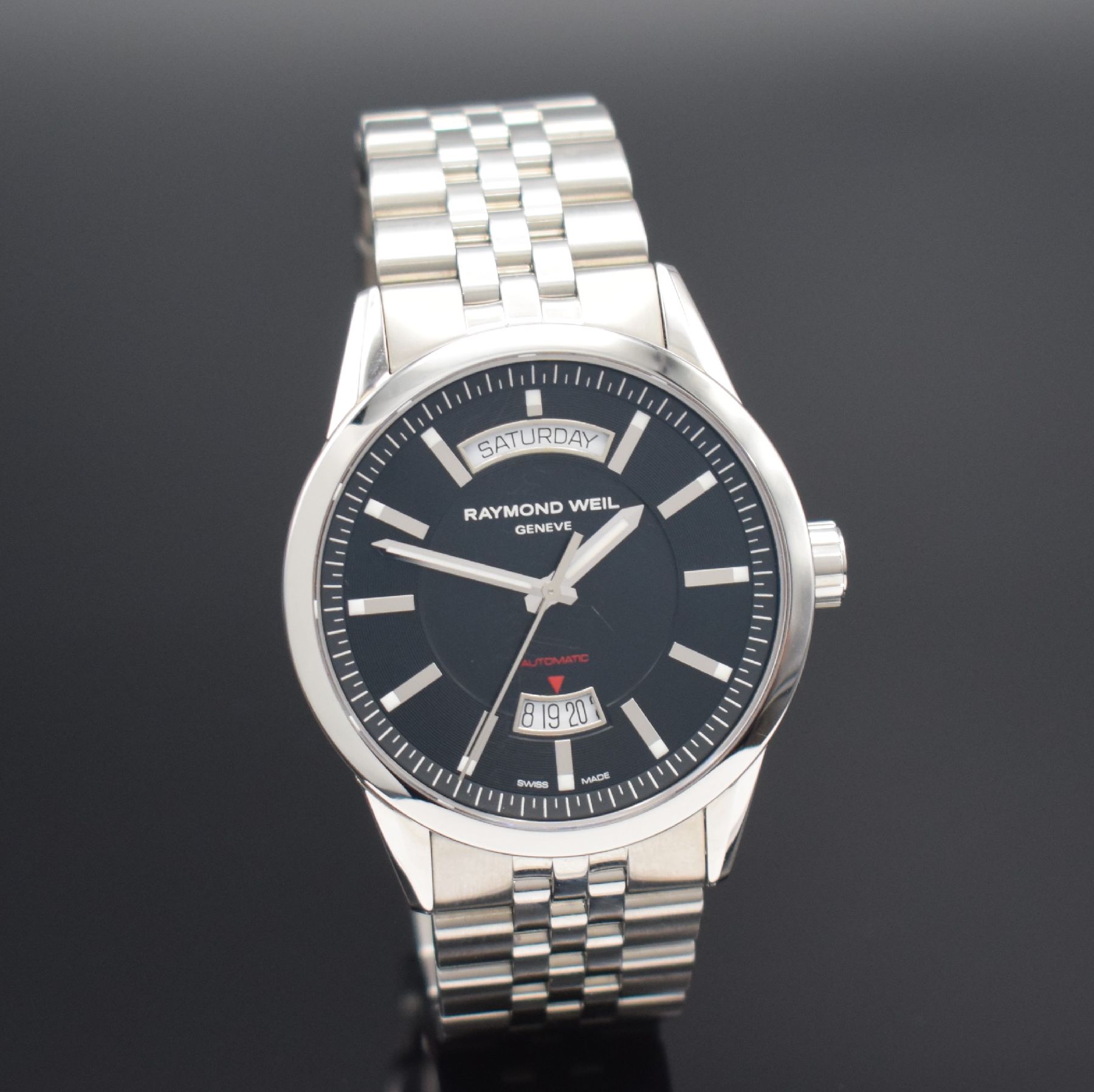 Detail b: RAYMOND WEIL Freelancer Herrenarmbanduhr in Stahl, Automatik, Ref. 2720, beids. vergl. Geh., Boden 4-fach verschr., orig. Gliederband m. dopp. ...