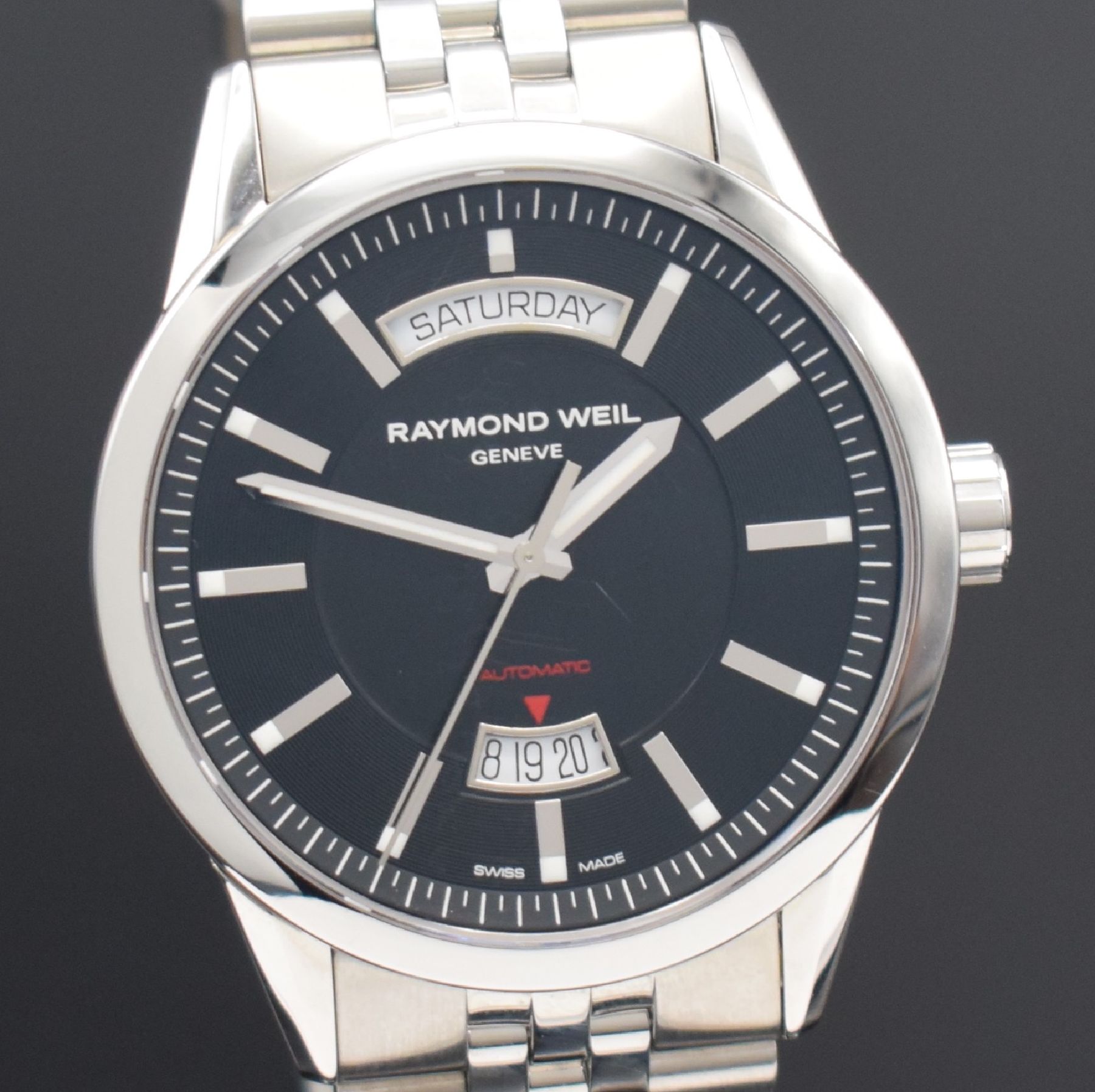 Detail c: RAYMOND WEIL Freelancer Herrenarmbanduhr in Stahl, Automatik, Ref. 2720, beids. vergl. Geh., Boden 4-fach verschr., orig. Gliederband m. dopp. ...