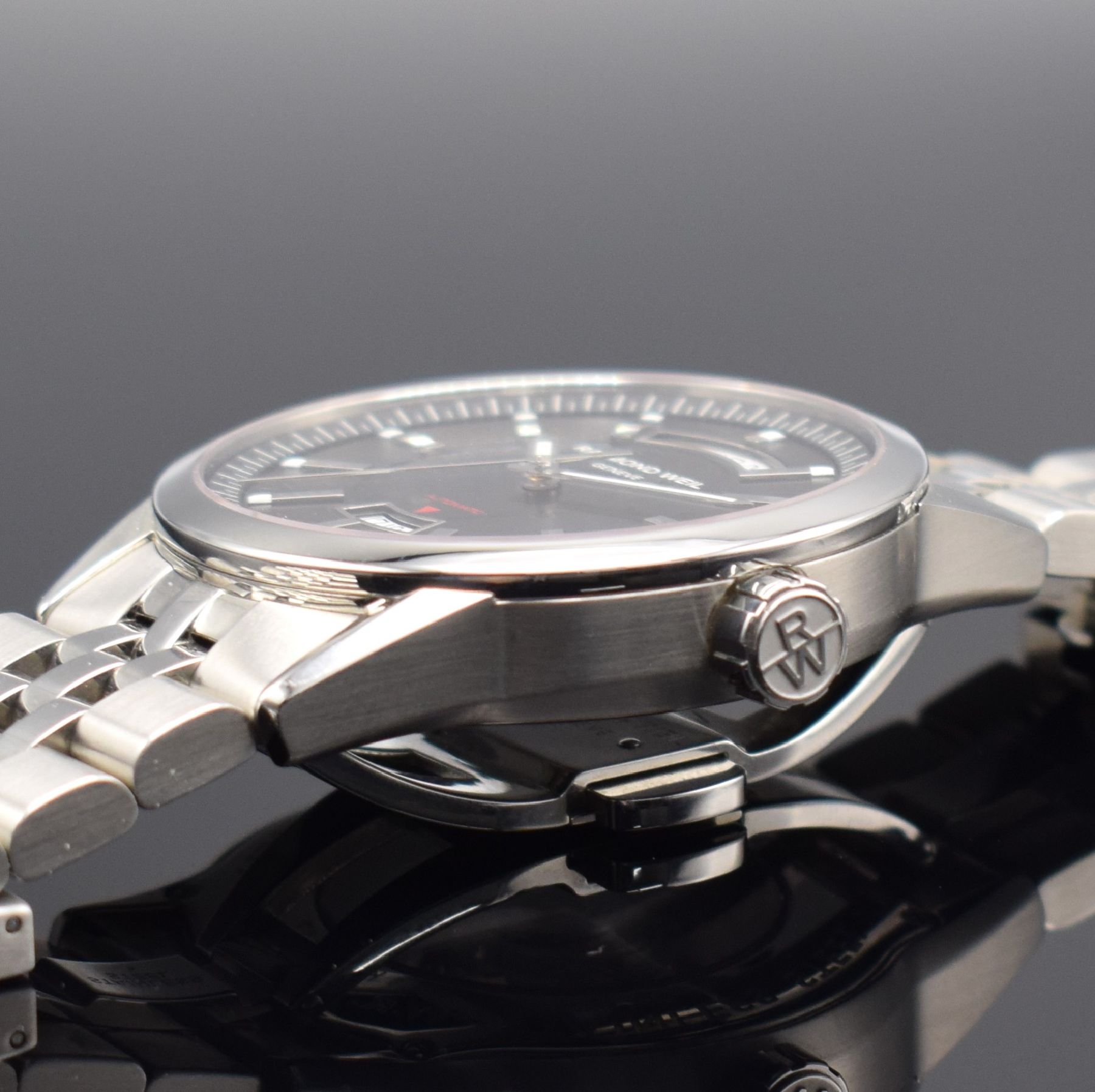 Detail e: RAYMOND WEIL Freelancer Herrenarmbanduhr in Stahl, Automatik, Ref. 2720, beids. vergl. Geh., Boden 4-fach verschr., orig. Gliederband m. dopp. ...