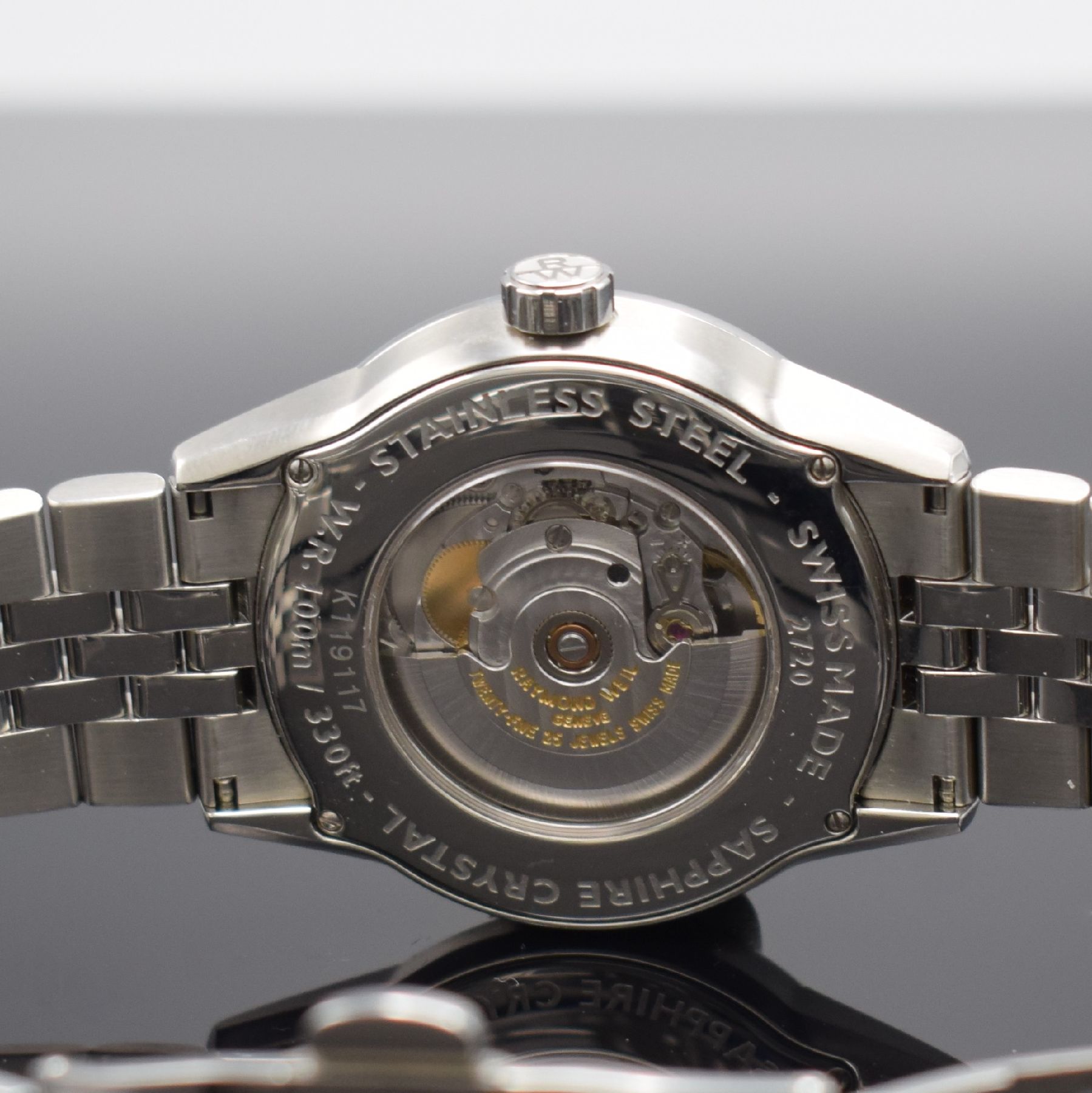 Detail f: RAYMOND WEIL Freelancer Herrenarmbanduhr in Stahl, Automatik, Ref. 2720, beids. vergl. Geh., Boden 4-fach verschr., orig. Gliederband m. dopp. ...