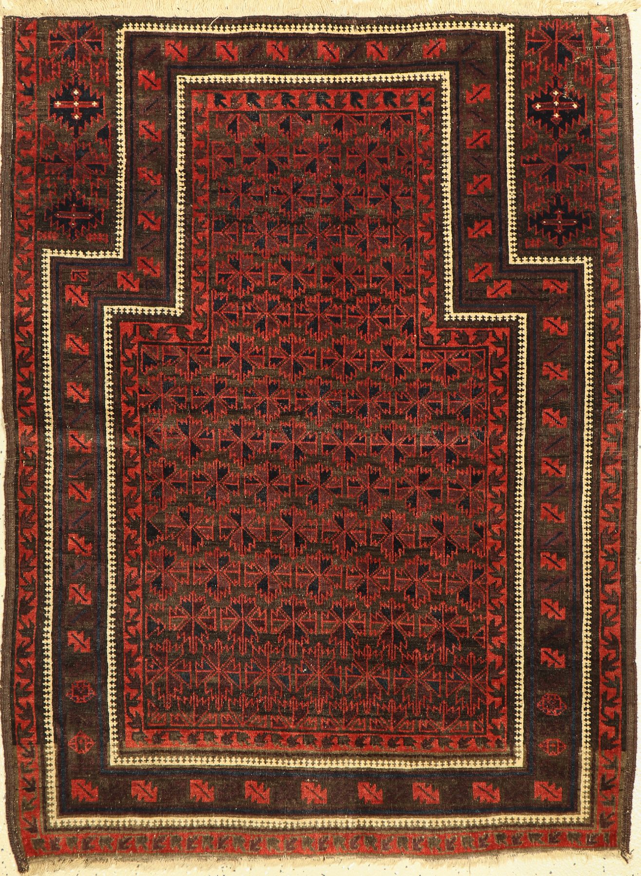 Belutsch Gebetsteppich antik, Persien, 19. Jhd, Wolle auf Wolle, ca. 145 x 111 cm, verkürzt, EHZ: 4