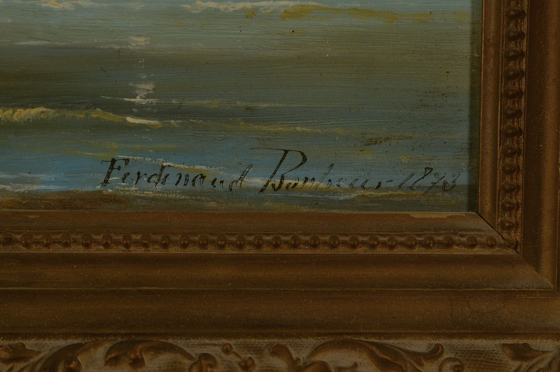 Detail a: Ferdinand Bonheur, 1817-1887, mediterrane Hafenansicht mit bewegter Staffage, rechts unten signiert u. datiert 1873, Öl/Holz, verso mit schlichter ...