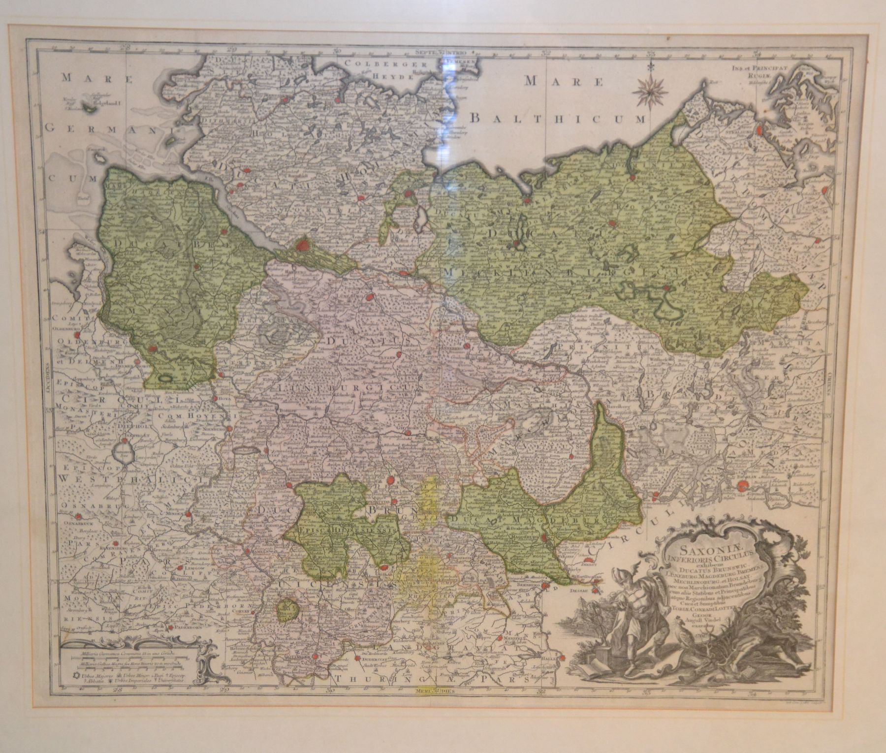 Detail b: 3 Kupferstichkarten von Sachsen, 18.Jh., sächsisches Bergbaugebiet "Circuli Metalliferi", Sachsen u. Umgebung "Saxoniae Inferioris ...
