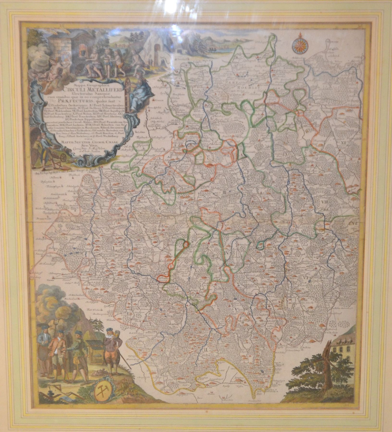 Detail e: 3 Kupferstichkarten von Sachsen, 18.Jh., sächsisches Bergbaugebiet "Circuli Metalliferi", Sachsen u. Umgebung "Saxoniae Inferioris ...