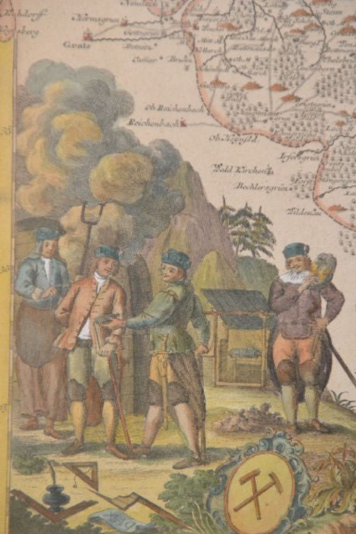 Detail g: 3 Kupferstichkarten von Sachsen, 18.Jh., sächsisches Bergbaugebiet "Circuli Metalliferi", Sachsen u. Umgebung "Saxoniae Inferioris ...