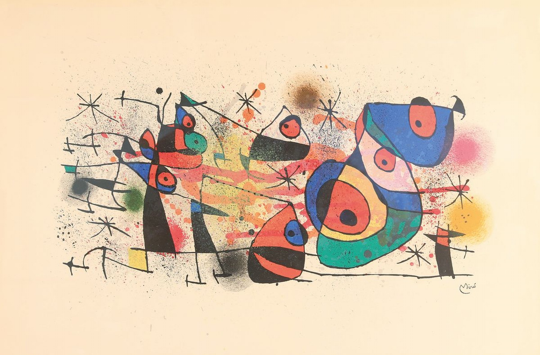 Joan Miro, 1893-1983, Farblithographie, drucksigniert, ca. 50x74cm, u.Gl., R. ca. 60x84cm