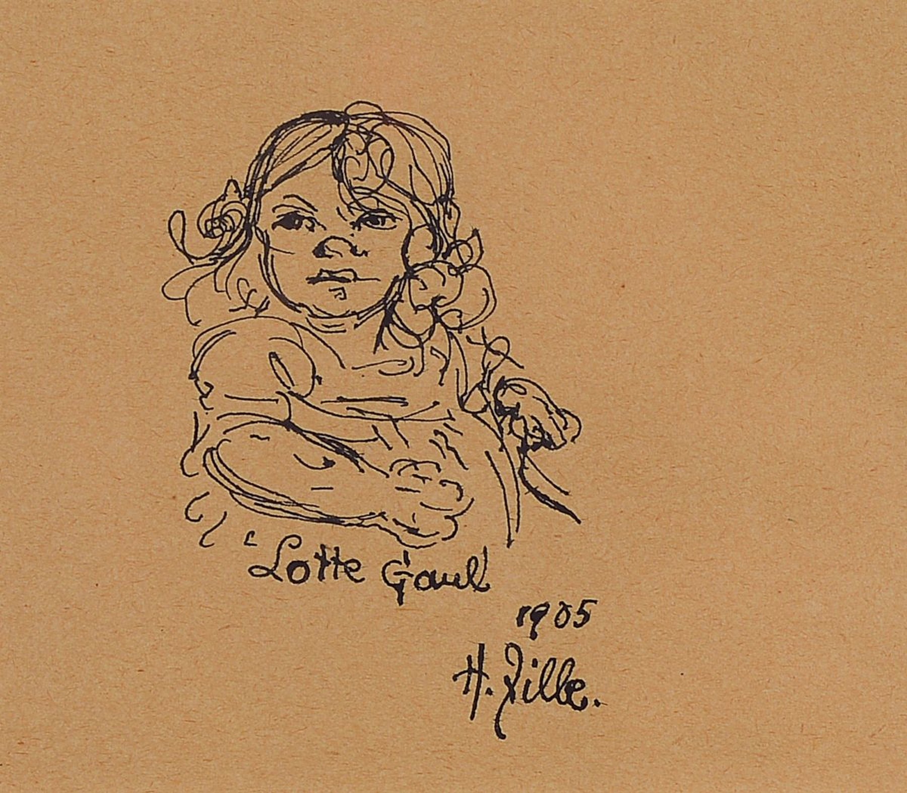 Heinrich Zille, 1958-1929, Federzeichnung, Porträt Lotte Gaul, bez., sign. u. dat. 1905, unter PP u. Glas gerahmt, ca. 24x26 cm