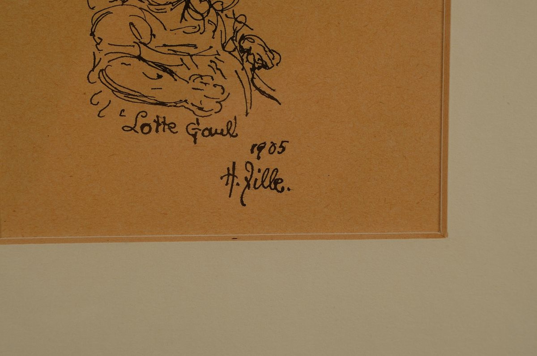 Detail a: Heinrich Zille, 1958-1929, Federzeichnung, Porträt Lotte Gaul, bez., sign. u. dat. 1905, unter PP u. Glas gerahmt, ca. 24x26 cm