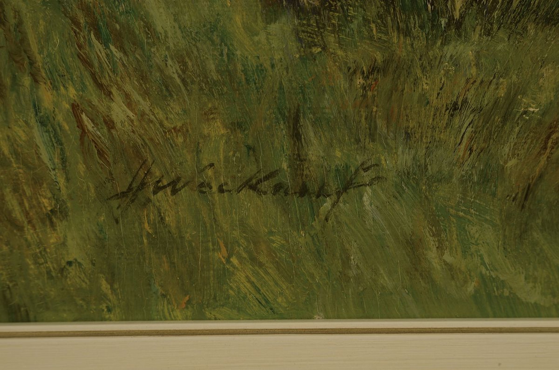 Detail a: Heinrich Weckauf, 1885-1963, deutsche Landschaftsmaler, Junge Frau vor einem Flurkreuz/Bildstock, leicht erhöhte Szene eingebunden in weite ...